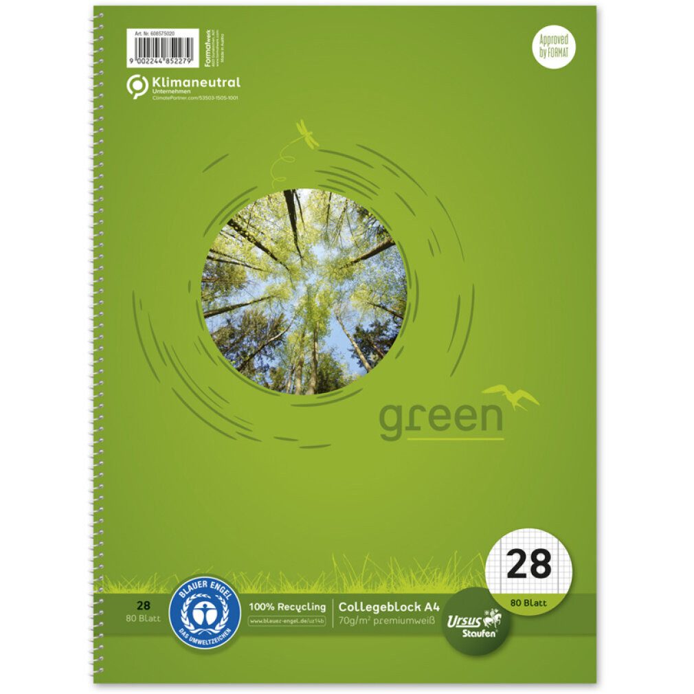 Staufen Collegeblock ® Collegeblock green Lineatur 28 kariert DIN A4 Innen- und Außenrand