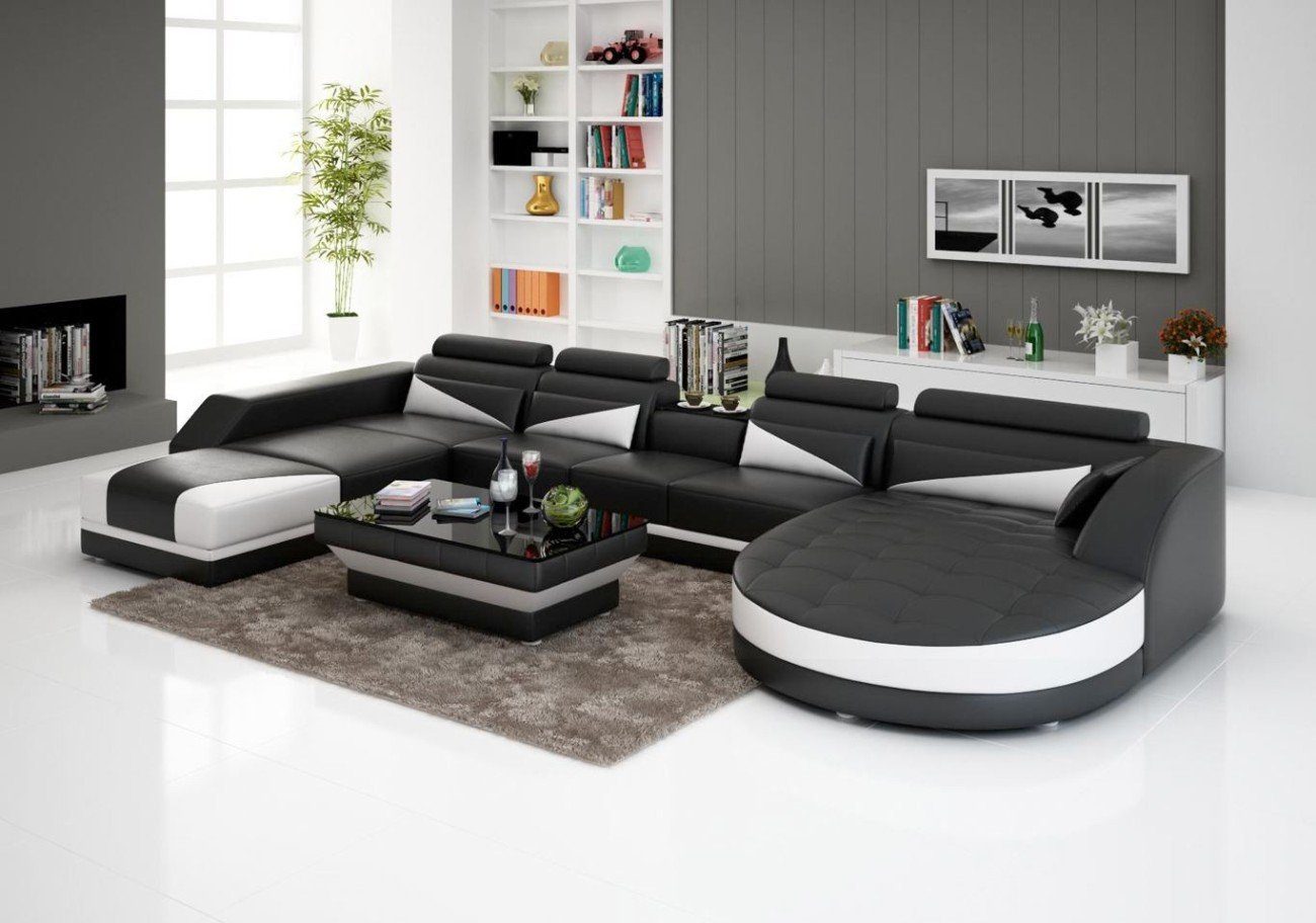 JVmoebel Ecksofa XXL Wohnlandschaft U Form Ecksofa Sofa Couch Polster Garnitur, Made in Europe Schwarz