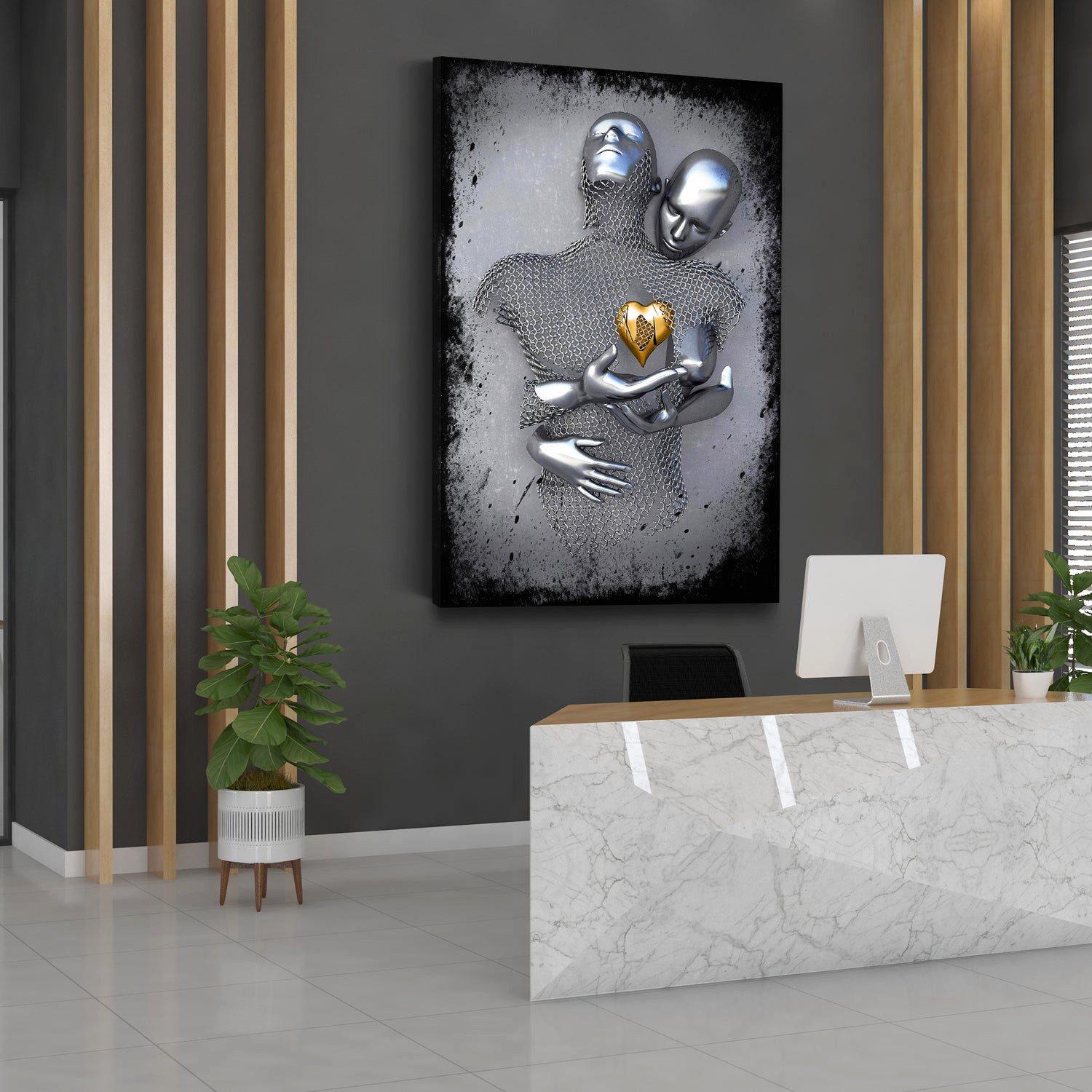 Artedinoi Leinwandbild Metallfigur abstrakt Two Lovers Leinwandbild Wandbild für Wohnzimmer, Metallfiguren-Paar, verliebt