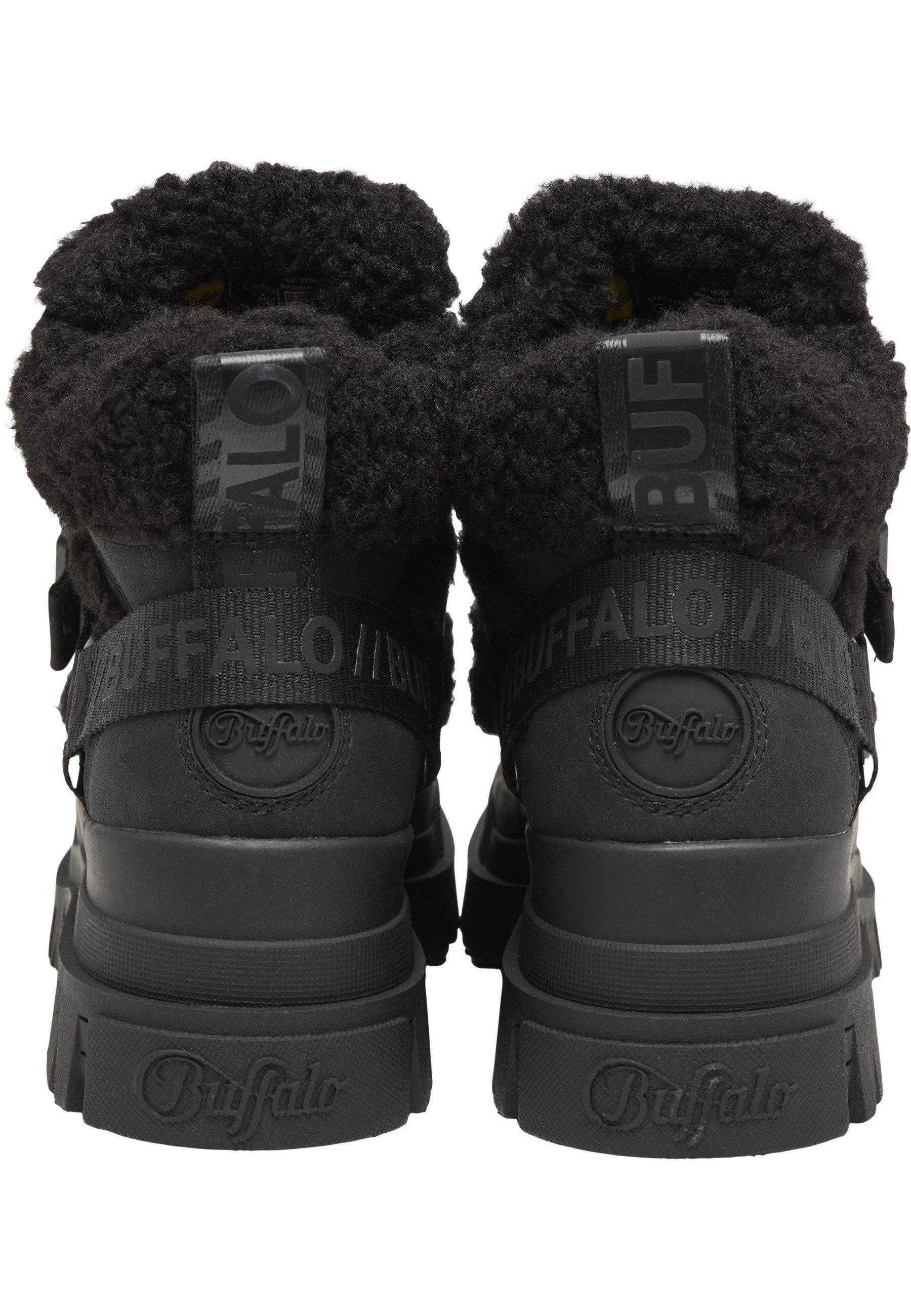 Buffalo Buffalo ASPHA COM MID WARM - VEGAN NUBUCK/FUR - BLACK Stiefel
