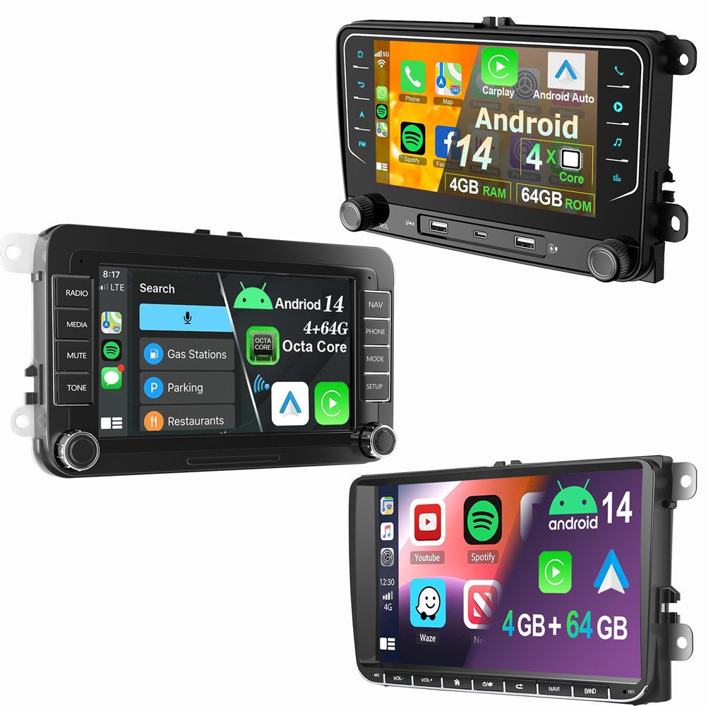 Für VW Golf 5 6 Polo Touran Tiguan Passat Jetta Caddy Android 14 Autoradio