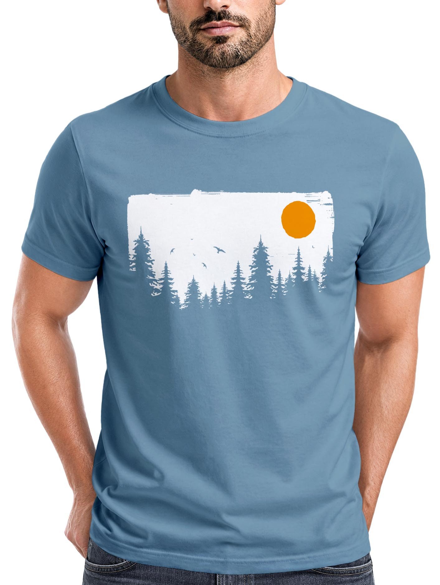 Neverless Print-Shirt Herren T-Shirt Wald Bäume Outdoor Adventure Abenteuer Natur-Liebhaber mit Print