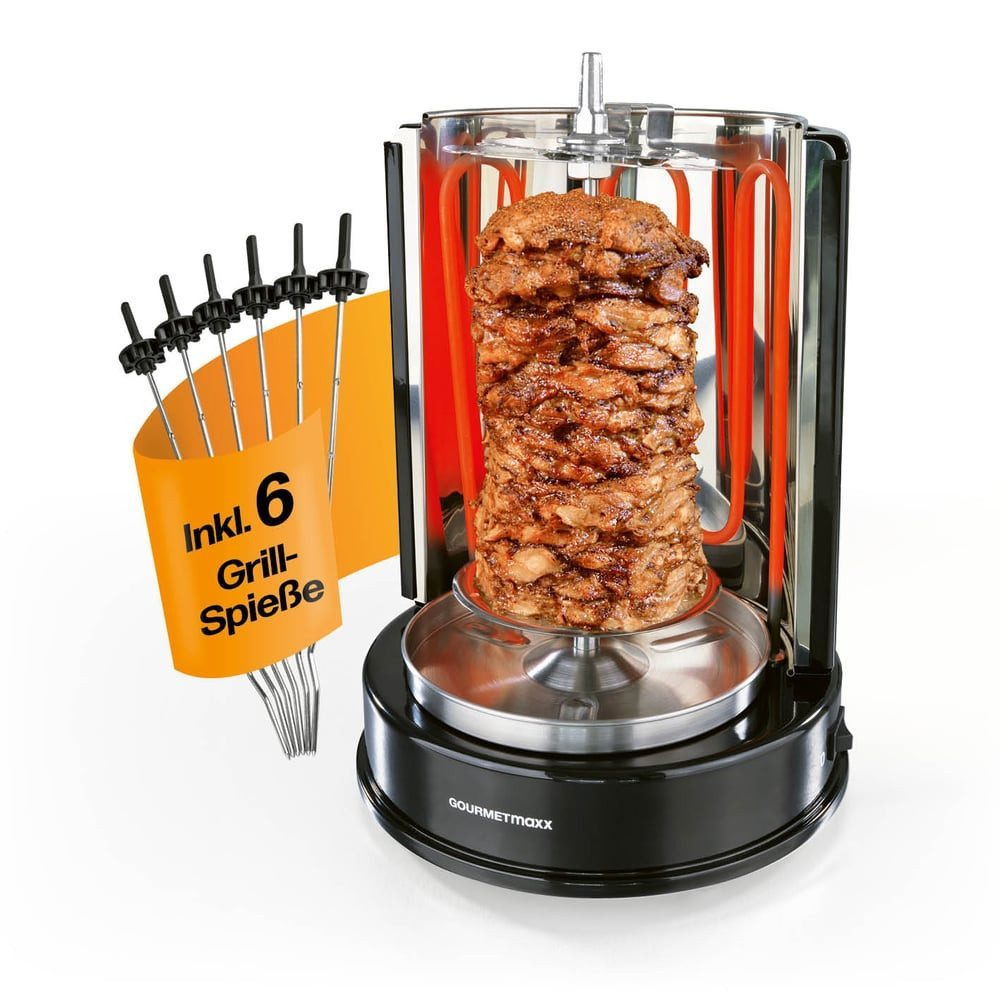 GOURMETmaxx Elektrogrill Dönergrill, 1400 W, vertikaler Elektrogrill für Döner, Gyros, Schaschlik, 360° Rotation