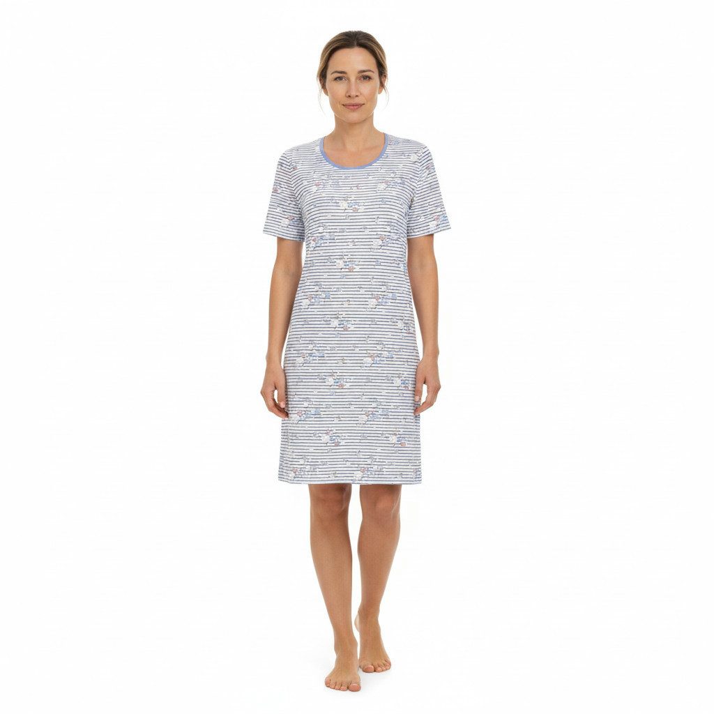 Ringella Nachthemd - Sleepshirt im Ringeldessin mit Blumendruck 100% Baumwolle