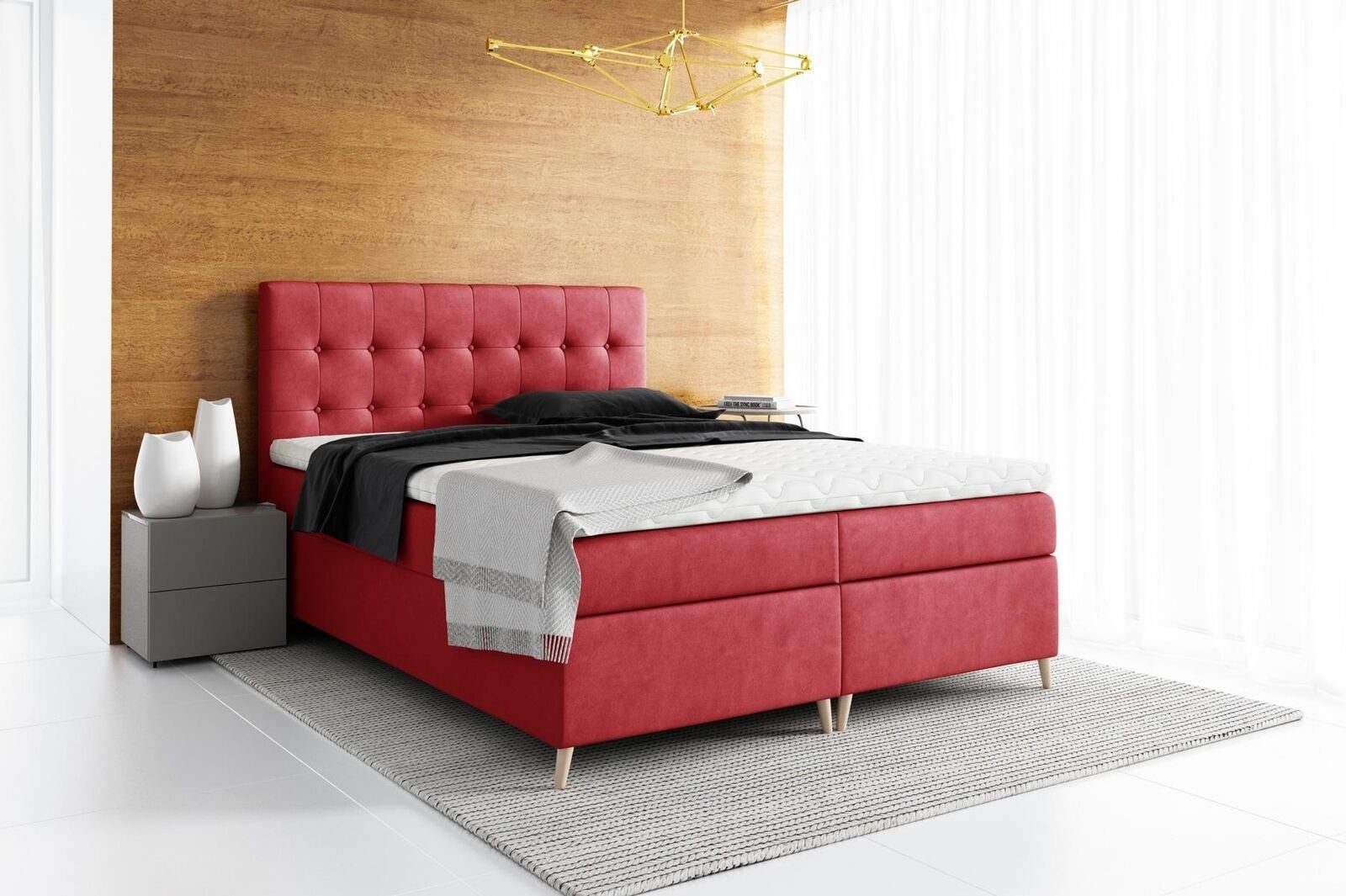 Polsterbett Bett, Doppel Betten Bett Design Boxspringbett Modern Rot Hotel JVmoebel