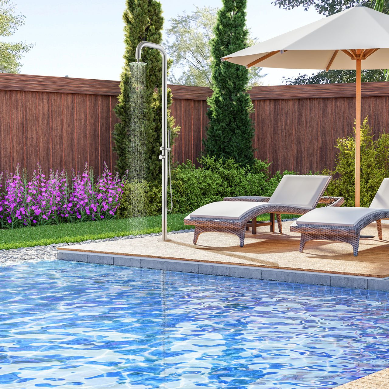 Euroshowers GmbH Gartendusche Außendusche Pooldusche aus Edelstahl für den Garten, Pure Extended