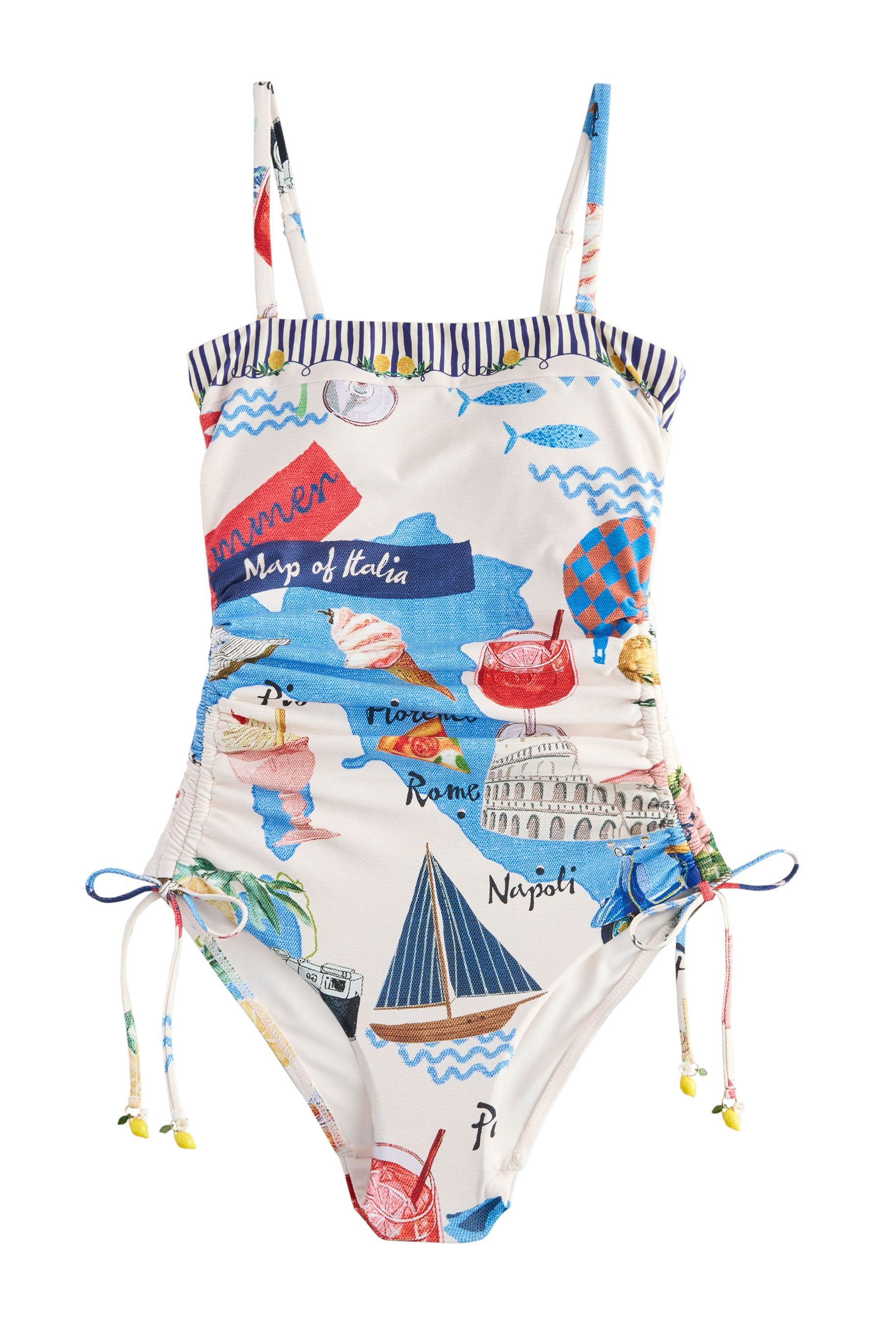 Next Badeanzug Bauchformender Bandeau-Badeanzug mit Beinrüschen (1-St)