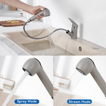 AuraLum pro Küchenarmatur mit Ausziehbar Brause Wasserhahn Mischbatterie Spültischarmatur 360°,mit 2 Strahlarten Geschirrbrause