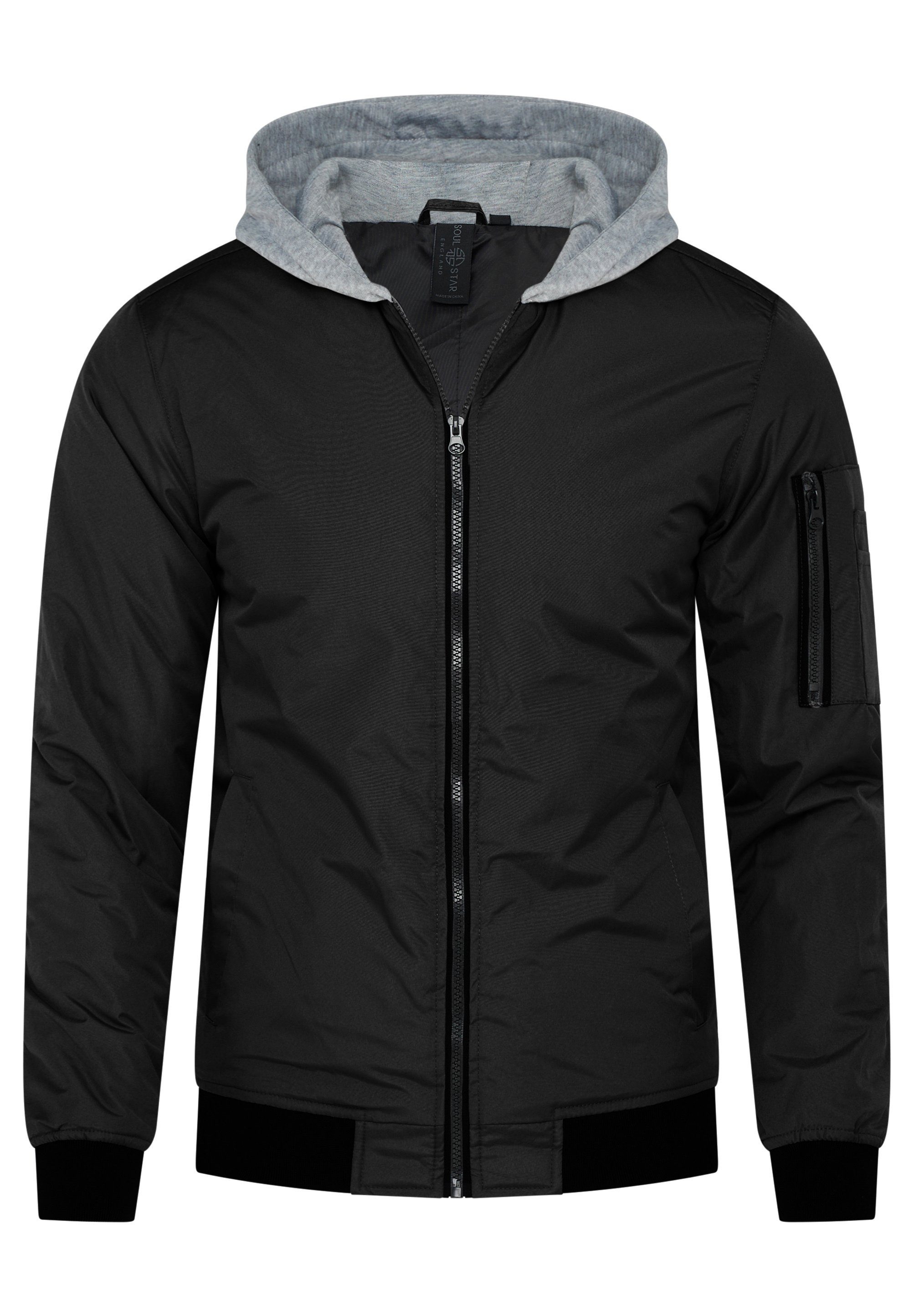 SOULSTAR Bomberjacke MJOMNOI Übergangsjacke leichter Blouson Steppjacke mit Sweat-Kapuze