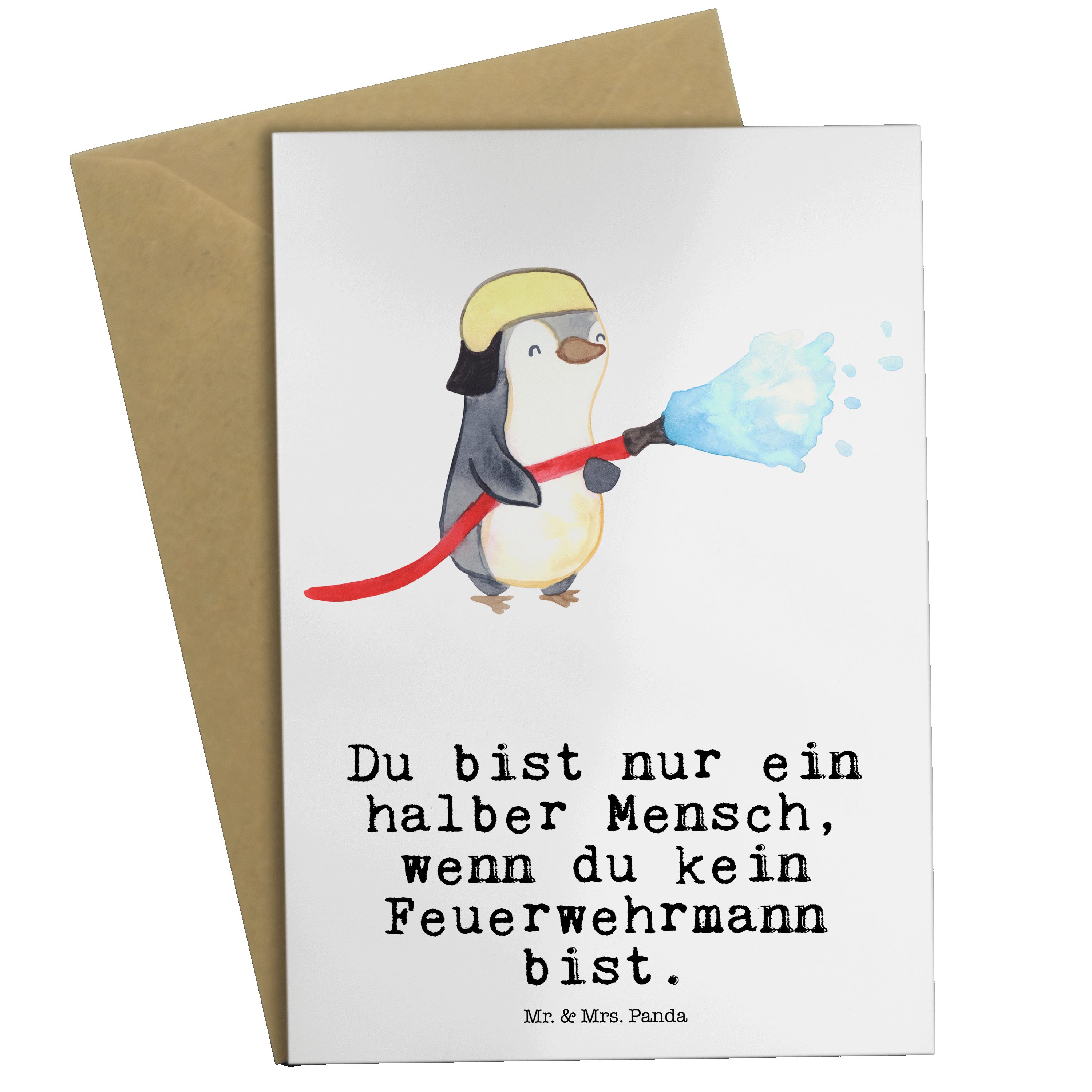 Mr. & Mrs. Panda Grußkarte Feuerwehrmann mit Herz - Weiß - Geschenk, Hochzeitskarte, freiwillige