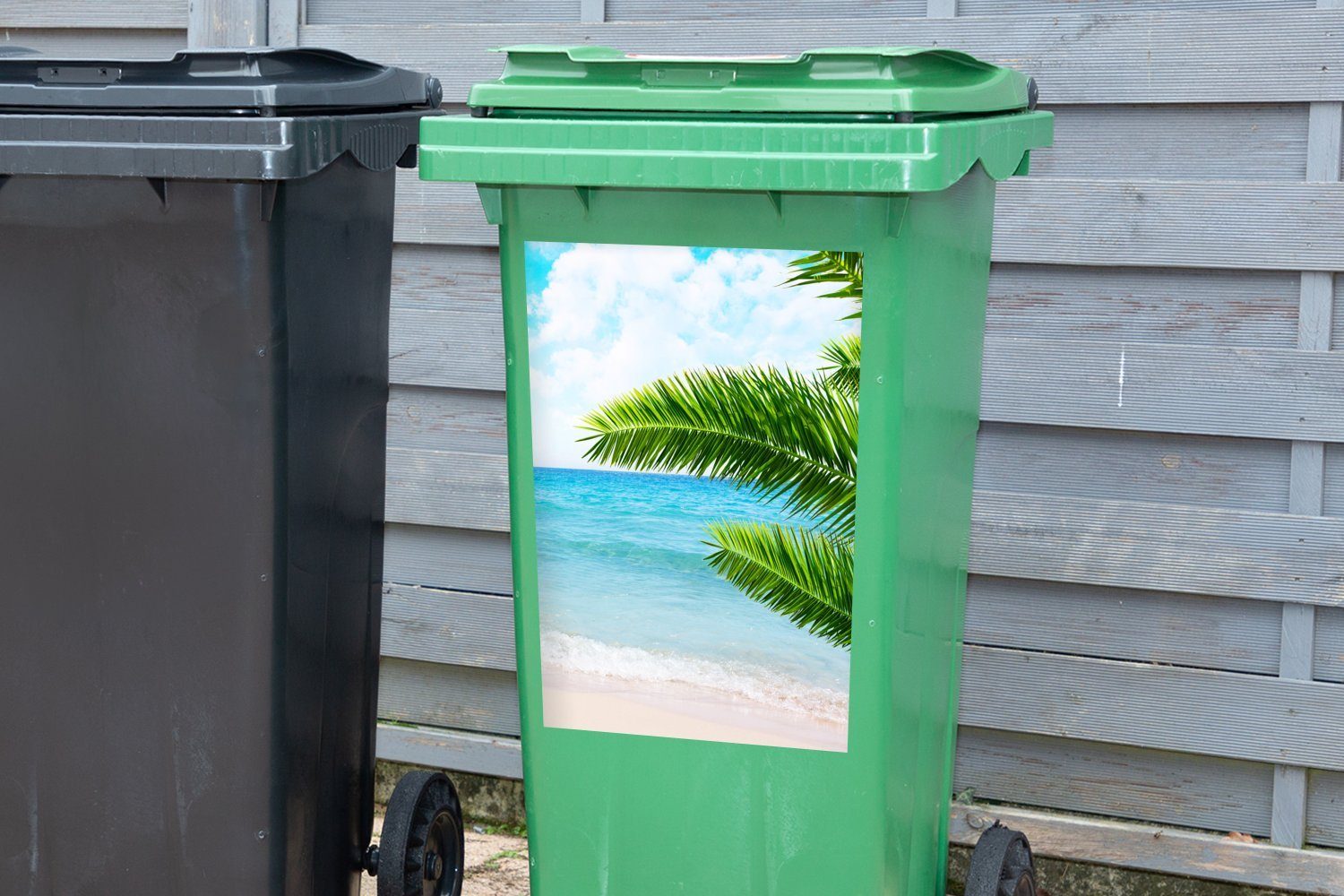 - Abfalbehälter Wandsticker MuchoWow Sticker, Grün Container, Tropisch (1 Mülltonne, Blätter St), Mülleimer-aufkleber, -