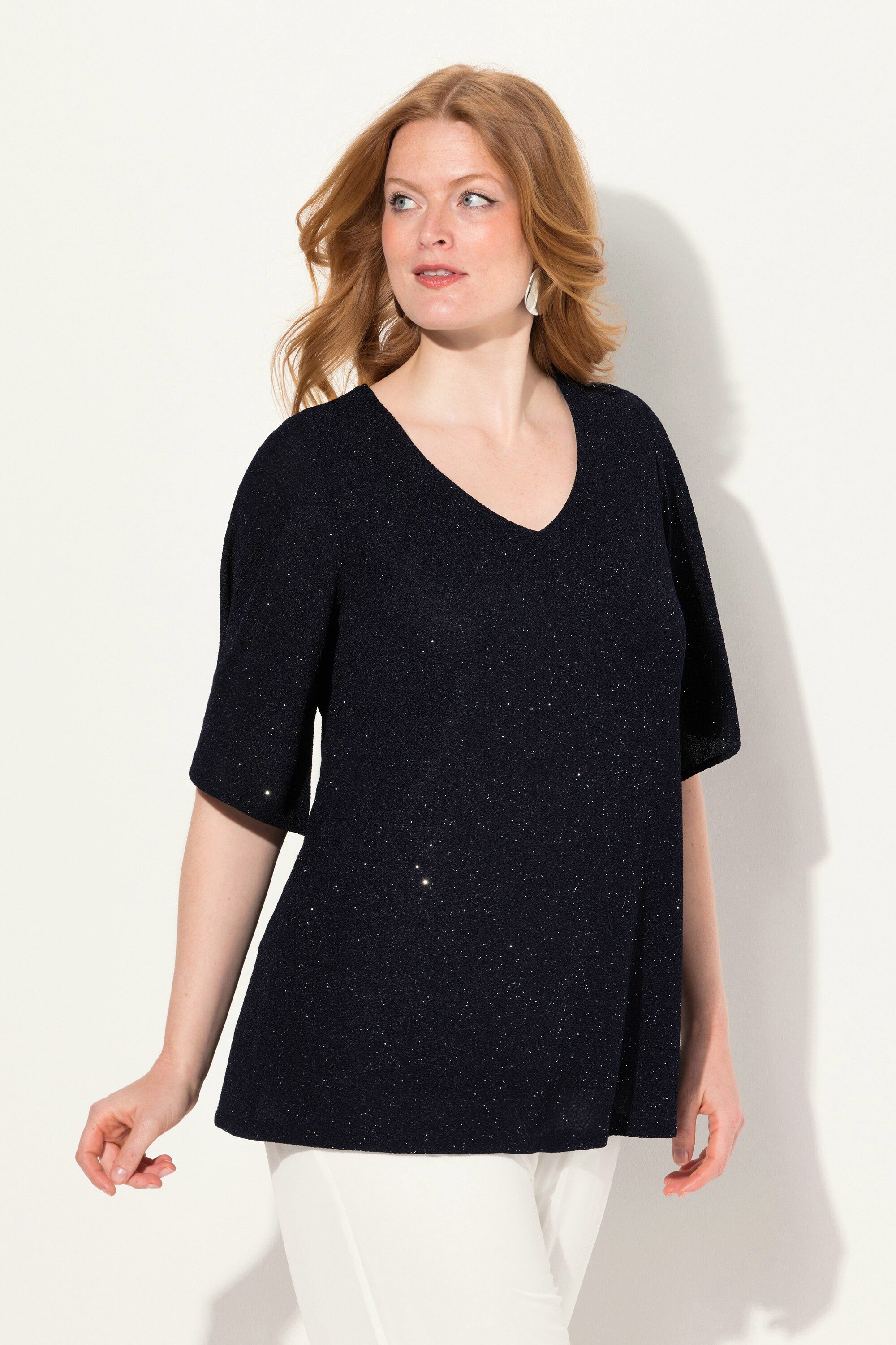 Ulla Popken T-Shirt Shirt A-Linie Glanz-Effekt Halbarm gefüttert günstig online kaufen