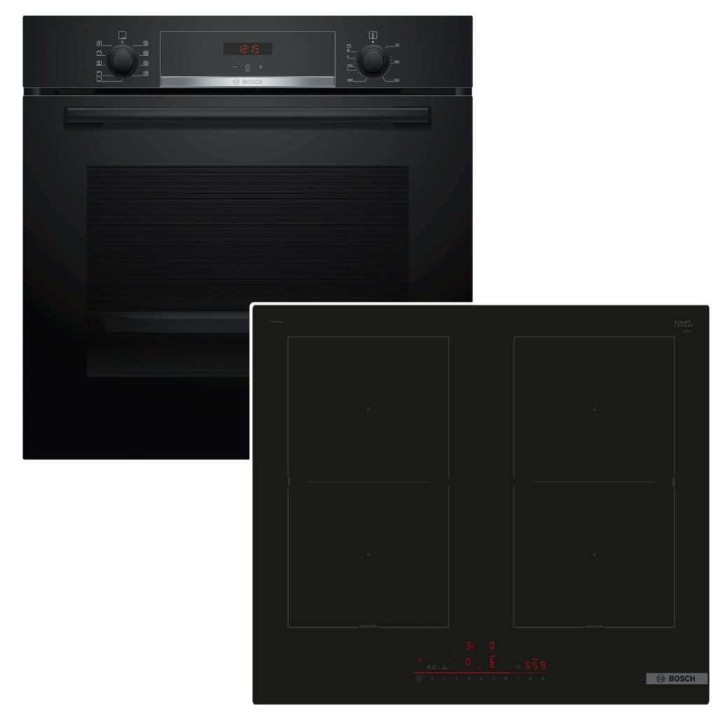 BOSCH Backofen-Set Teleskopauszug + Induktionskochfeld Smart Hood Automatik autark 60 cm