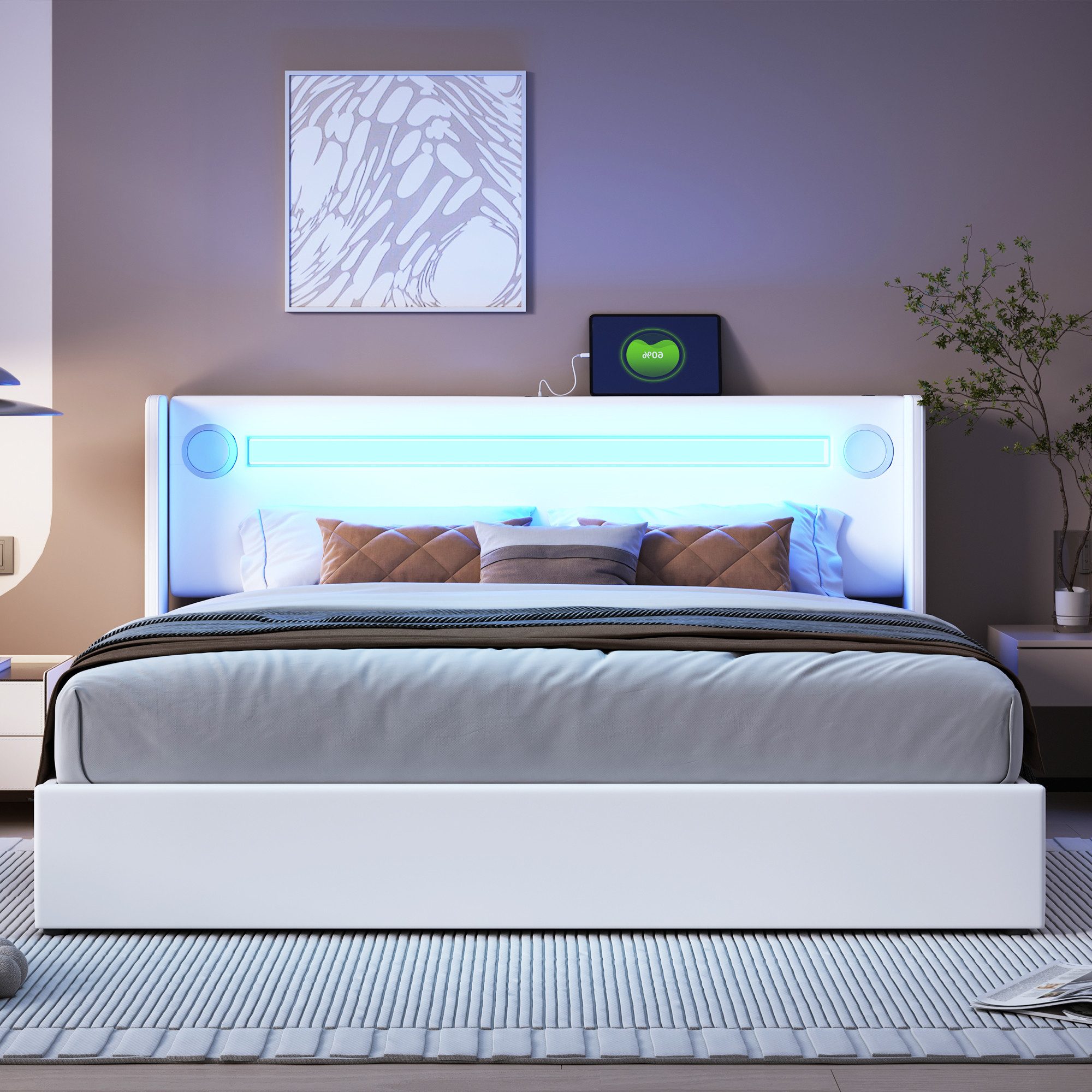 OKWISH Polsterbett Kinderbett mit LED-Lichtleiste, Bluetooth-Player günstig online kaufen