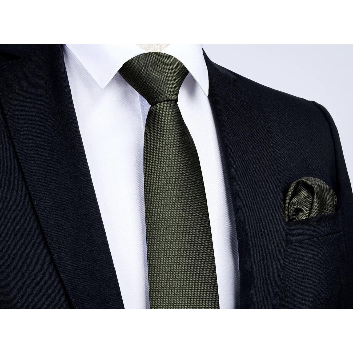 LuxusKollektion Krawatte Krawatte Herren Einstecktuch Set Hochzeit Business Olivgrün – Bild 4 von 5