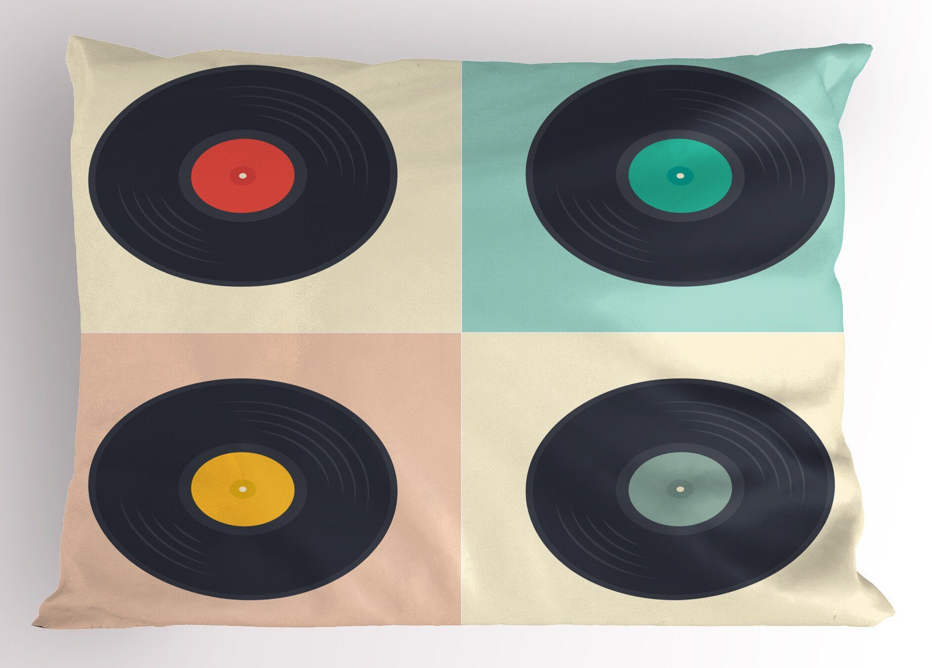 Kissenbezüge Dekorativer Stück), Abakuhaus Kopfkissenbezug, Rekord Gedruckter Size Discs Queen Farben Pastell (1 Gedämpfte