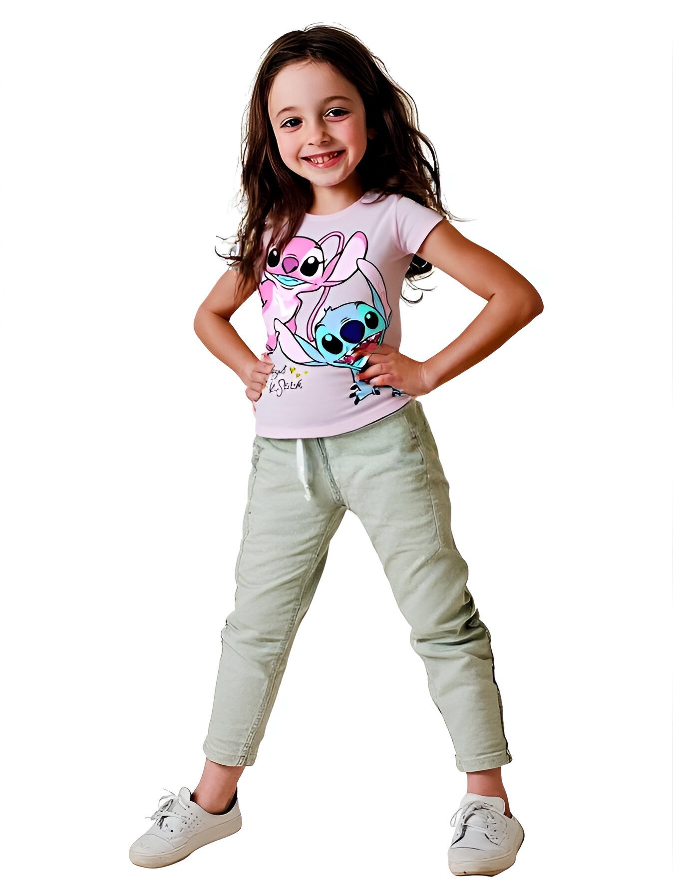 Disney Print-Shirt Disney Lilo und Stitch Angel Kinder kurzarm T-Shirt Shirt 100% Baumwolle, Gr. 92 bis 128