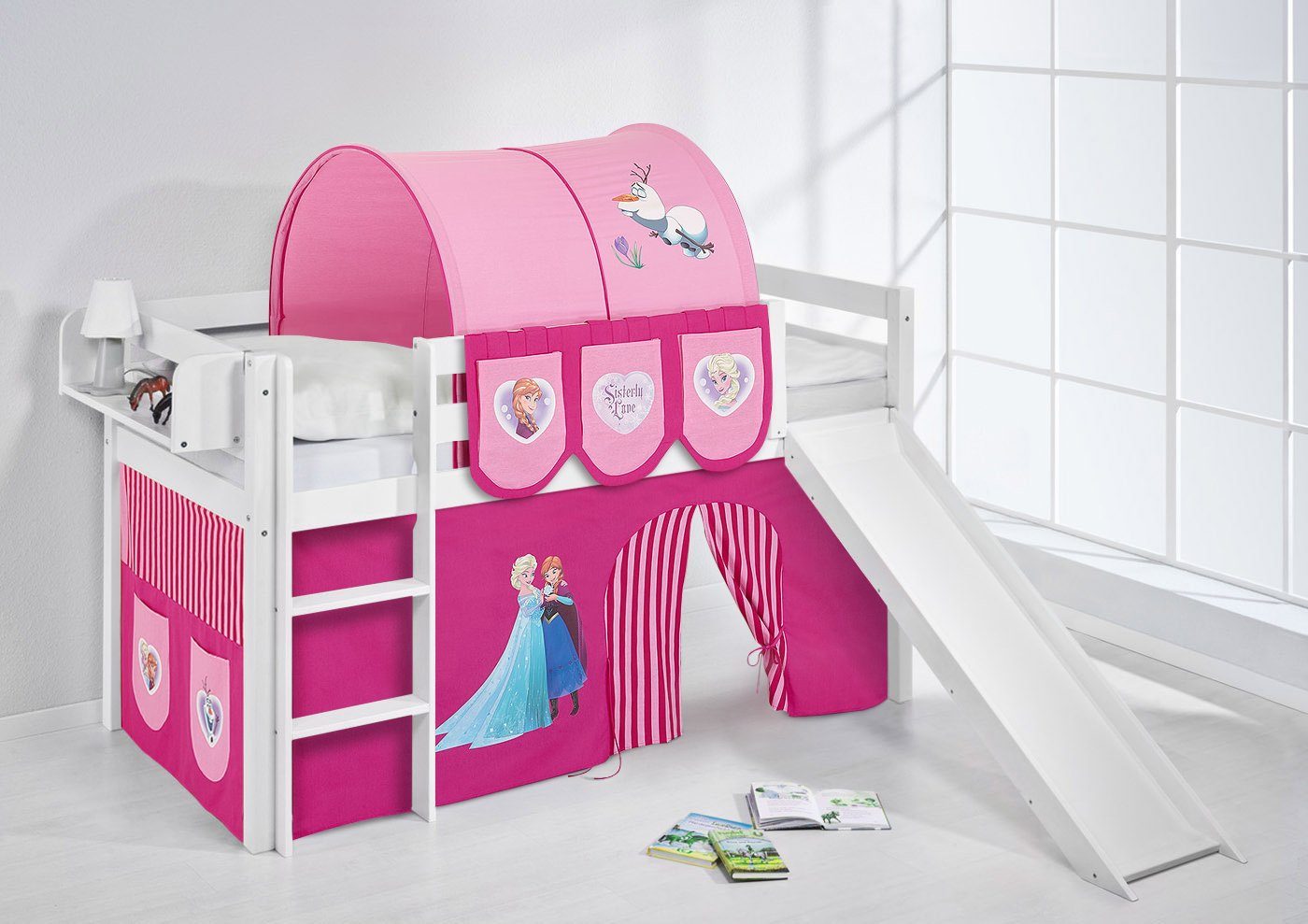 Lilokids Hochbett Hochbett JELLE mit Rutsche & Vorhang Eiskönigin Frozen El günstig online kaufen