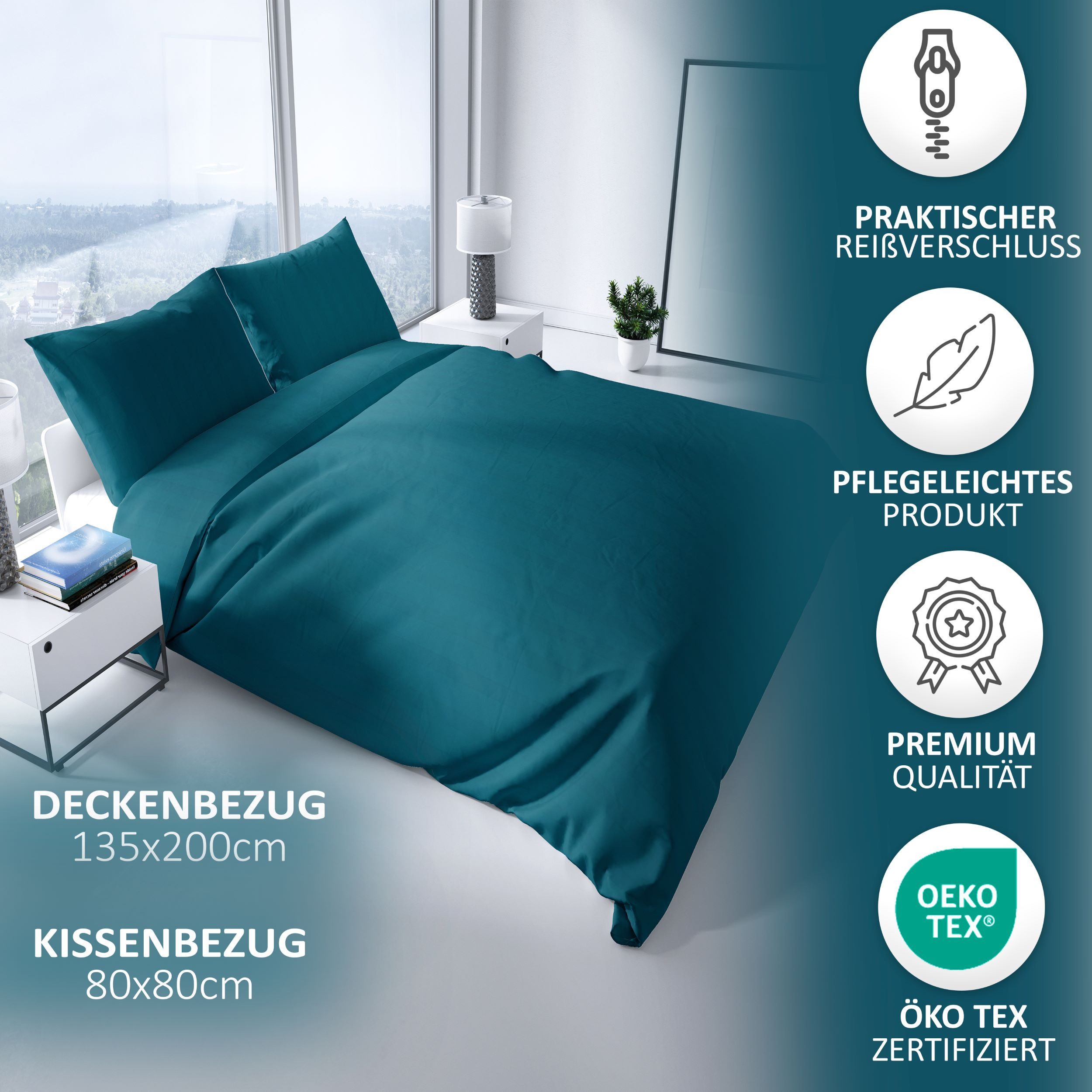 Leonado Vicenti Bettwäsche Luxuriöses Satin Set Damast, Satin, 2 teilig, elegantes Streifen Design, 100% Baumwolle, mit Reißverschluss – Bild 3 von 5