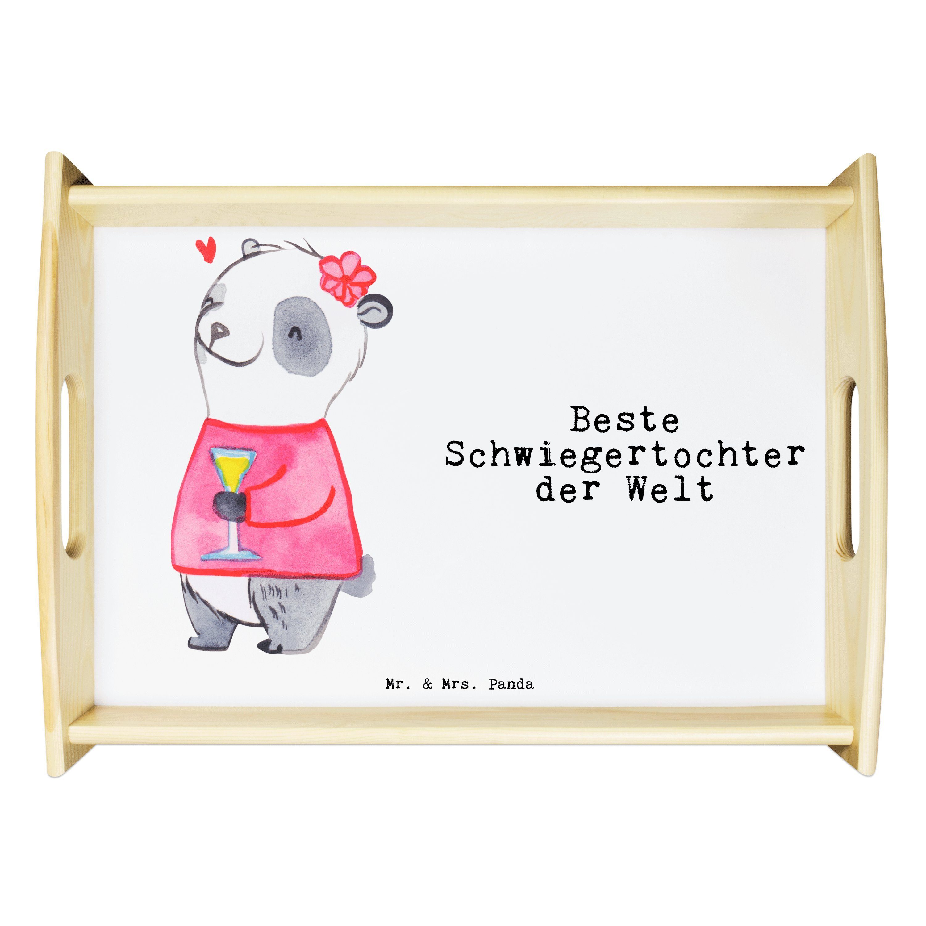 Panda Beste Echtholz Mrs. Welt Geschenk, (1-tlg) - Mr. Tablett Weiß für, der Dankesc, lasiert, & Panda Schwiegertochter -