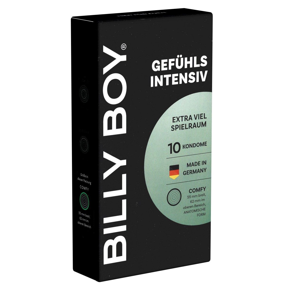 Billy Boy Kondome Gefühlsintensiv mehr Platz für die Eichel und Vorhaut, Packung mit, 10 St., transparente Kondome, gefühlsaktiver Gleitfilm, Kondome mit perfekter Passform