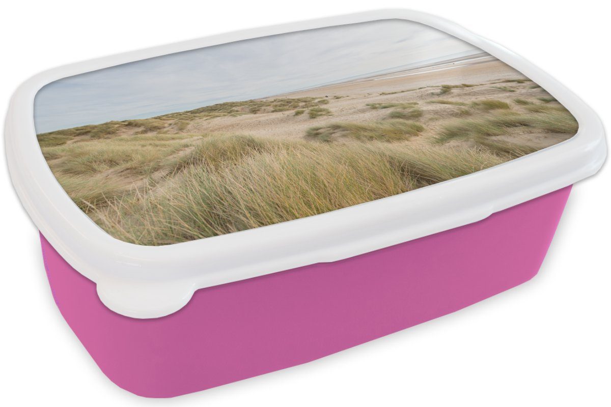 - Brotbox für Erwachsene, Lunchbox Kunststoff MuchoWow England, Dünen Brotdose Kunststoff, (2-tlg), rosa Mädchen, - Strand Kinder, Snackbox,
