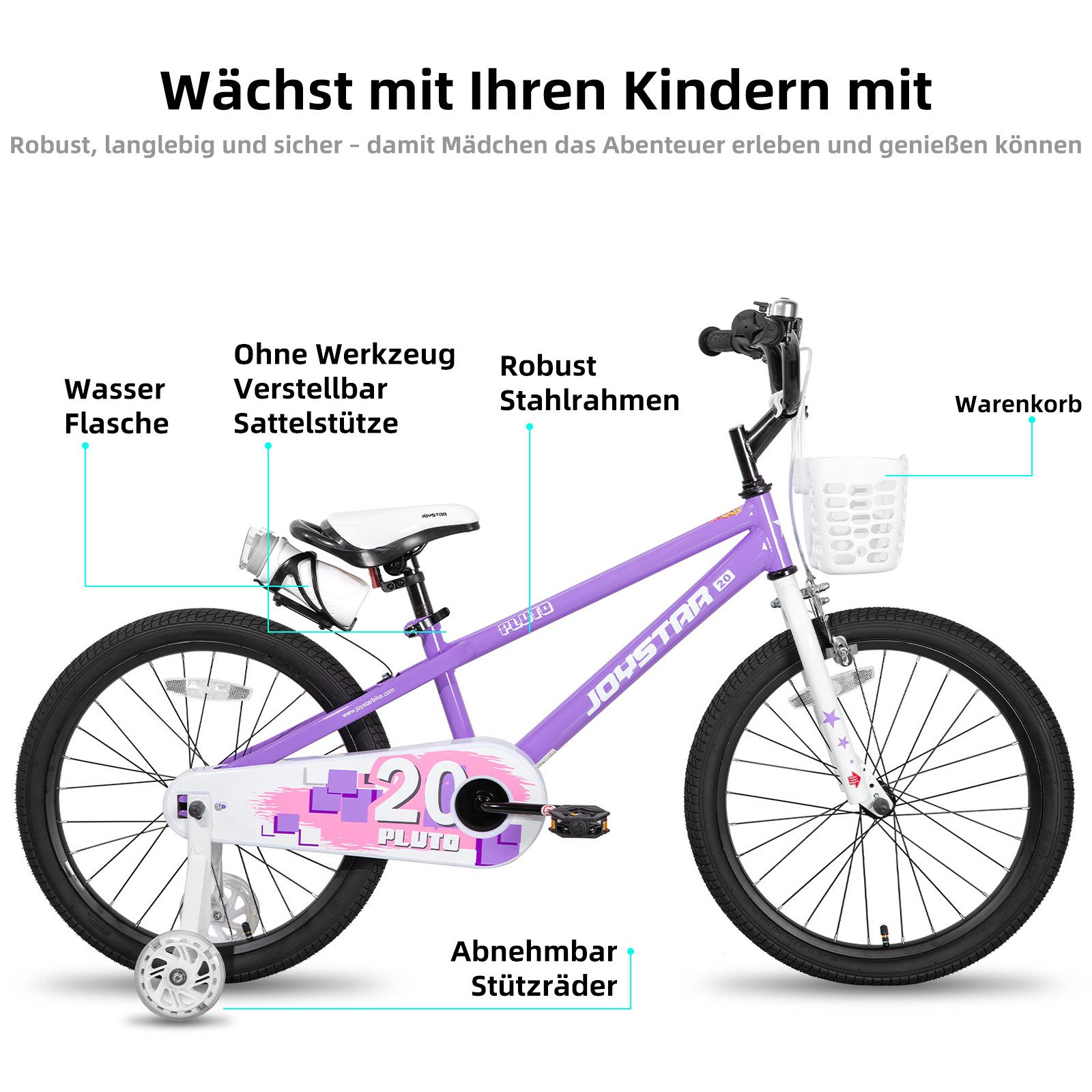 JOYSTAR Kinderfahrrad 12/14 /16/18/20 Zoll fahrrad für Jungen und Mädchen 3-12 Jahre, Mit Korb, Stützrädern, Fahrradklingel, Flaschenhalter, Kettenabdeckung