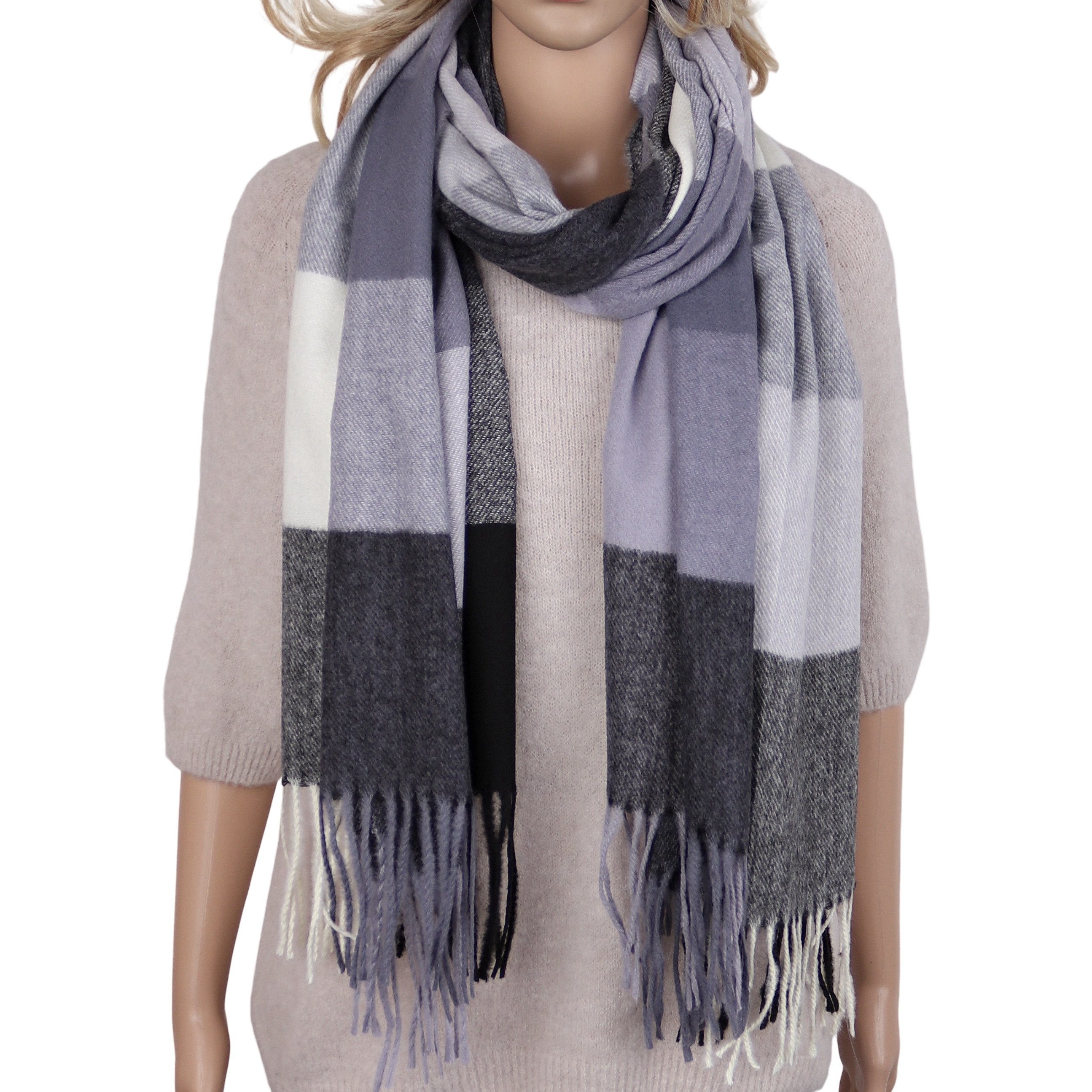 MIRROSI Modeschal weicher und warmer Schal Karo Kariert Muster mit Fransen, 70x180cm, (angesagtes Karomuster), Damen Halstuch ideal für Herbst und Winter