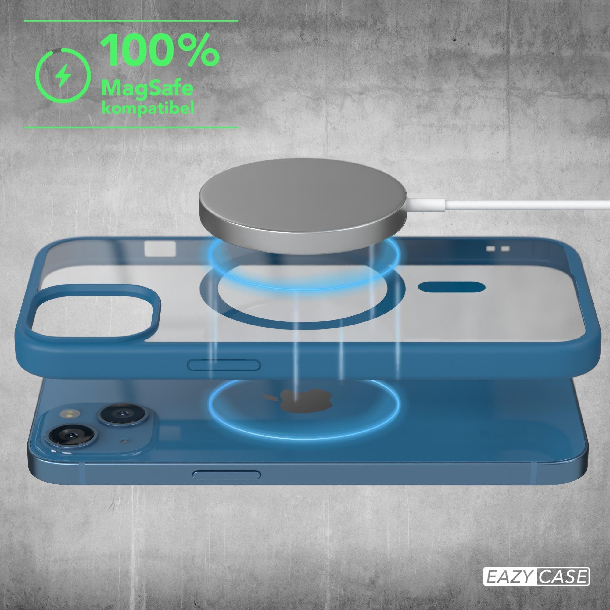 EAZY CASE Handyhülle Transparente Hülle mit MagSafe für iPhone 13 6,1 Zoll, Silikon Handyhülle, Schutzhülle mit Kameraschutz, Etui magnetisch Blau