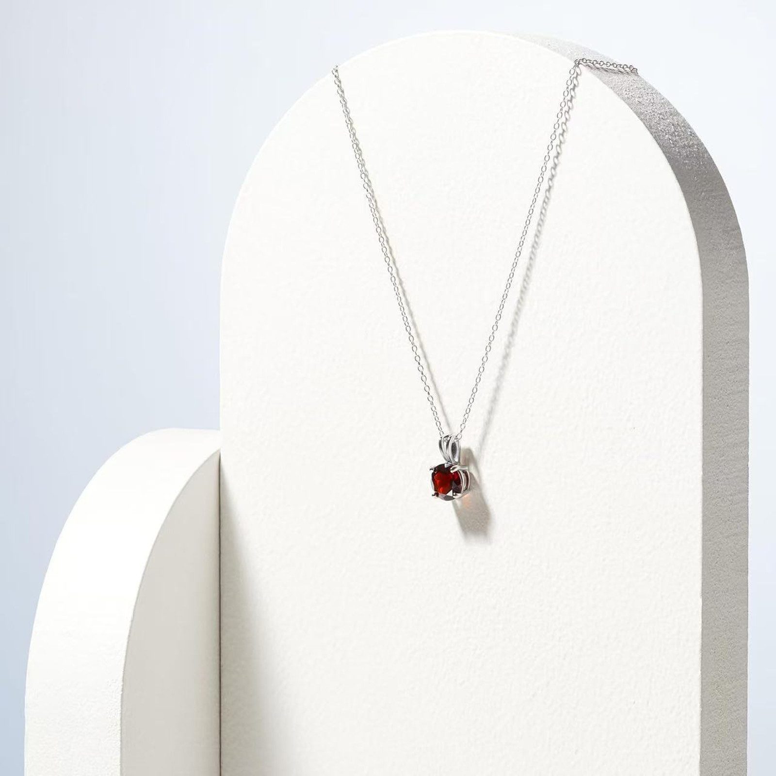 Jumpeak Kette mit Anhänger 2.5ct Rubin-Halskette, 14K Weißgold, im Labor gezüchtete Diamanten., Geschenkideen für Damen,Überraschungsgeschenke,Geschenke für Töchter