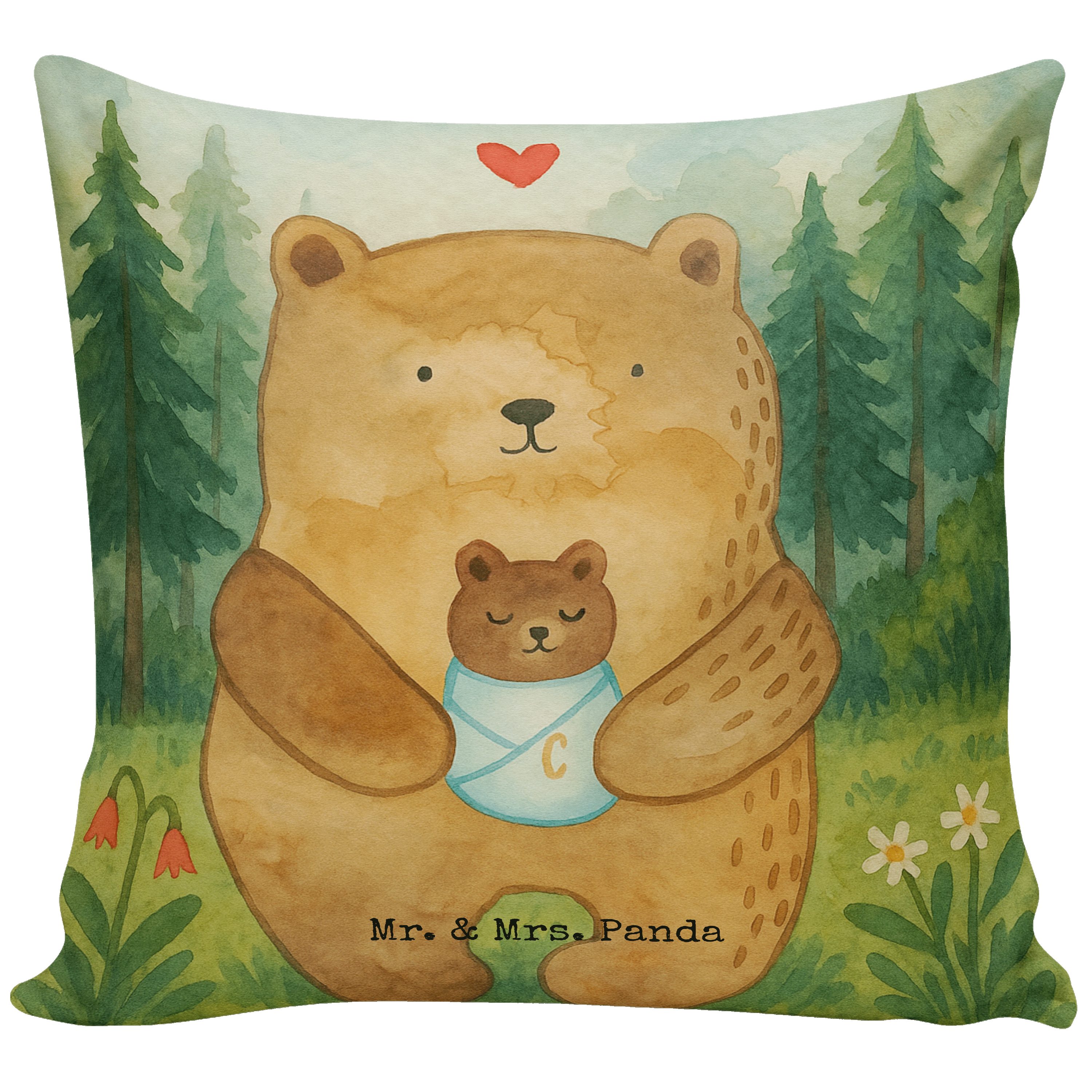 Mr. & Mrs. Panda Dekokissen Bär Baby Design, Deko Kissen, Weiß, Enkel, Kissen 40x40, Sofakissen, flauschkissen Baby wurfkissen