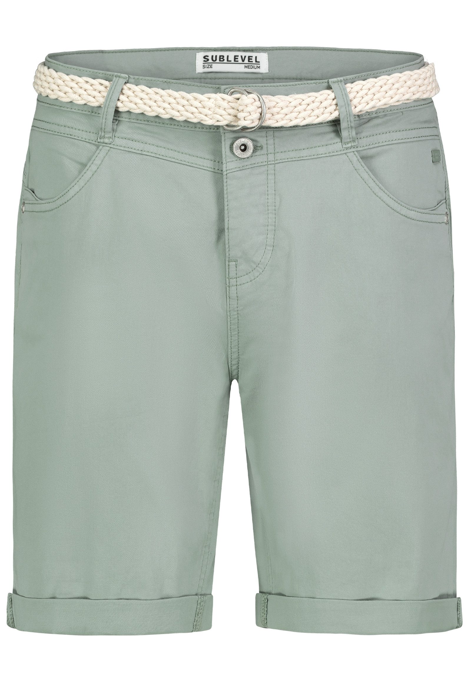 SUBLEVEL Bermudas Damen Shorts mit Gürtel Stretchshorts, schmaler Flechtgürtel