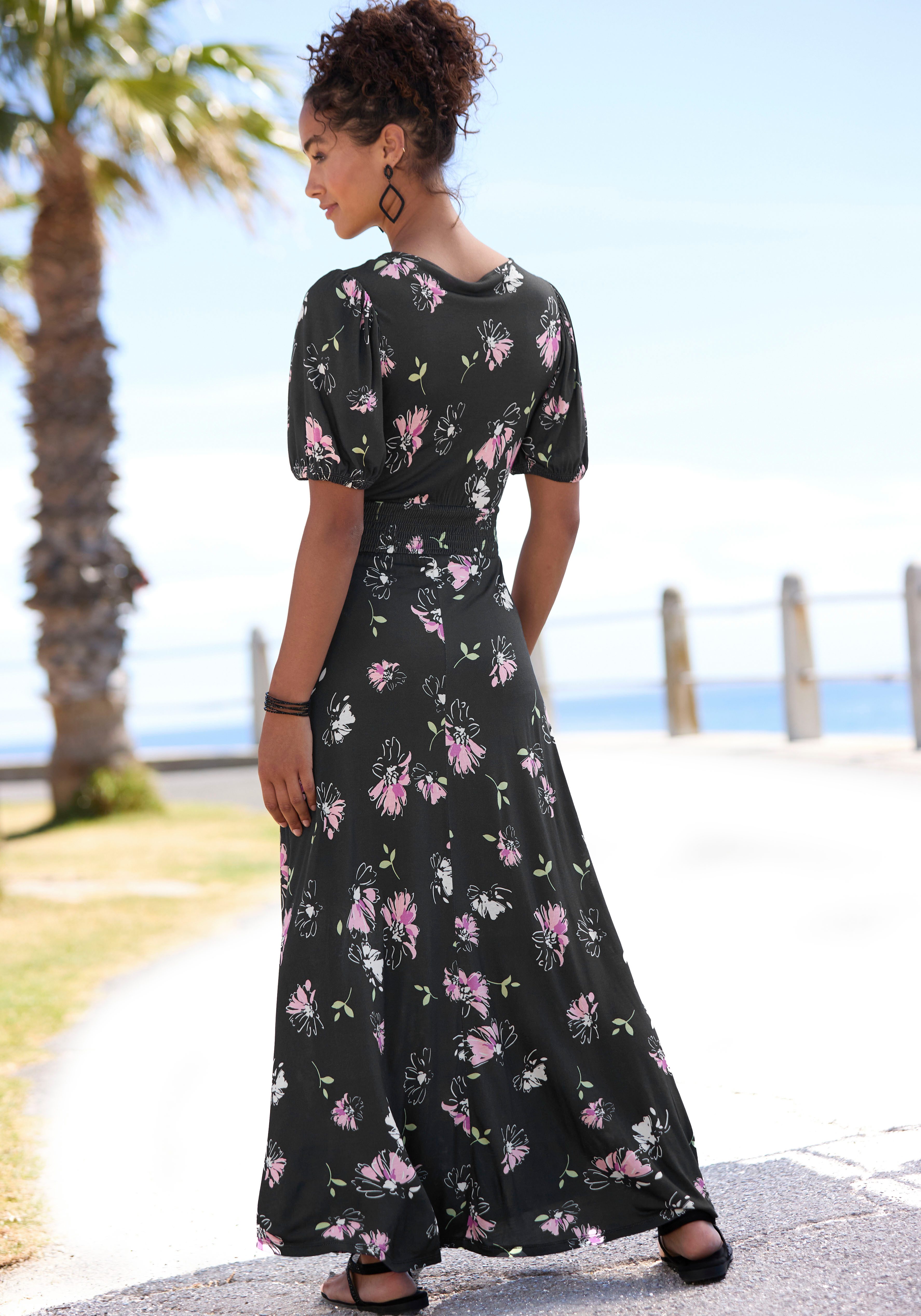 Vivance Maxikleid mit Blumendruck und leichten Puffärmeln, Sommerkleid, casual