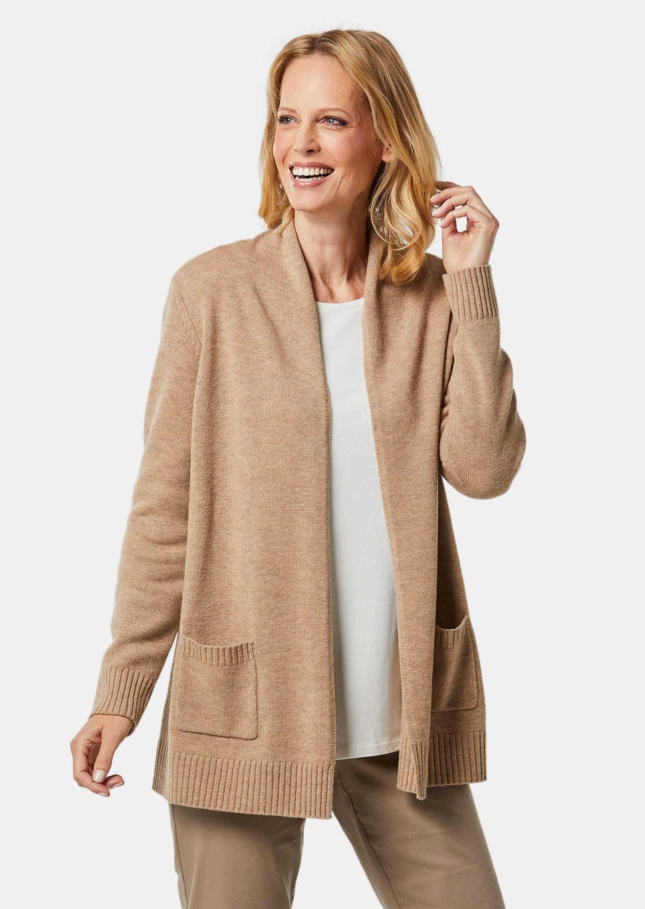 GOLDNER Strickjacke Schalkragenstrickjacke / beige melange