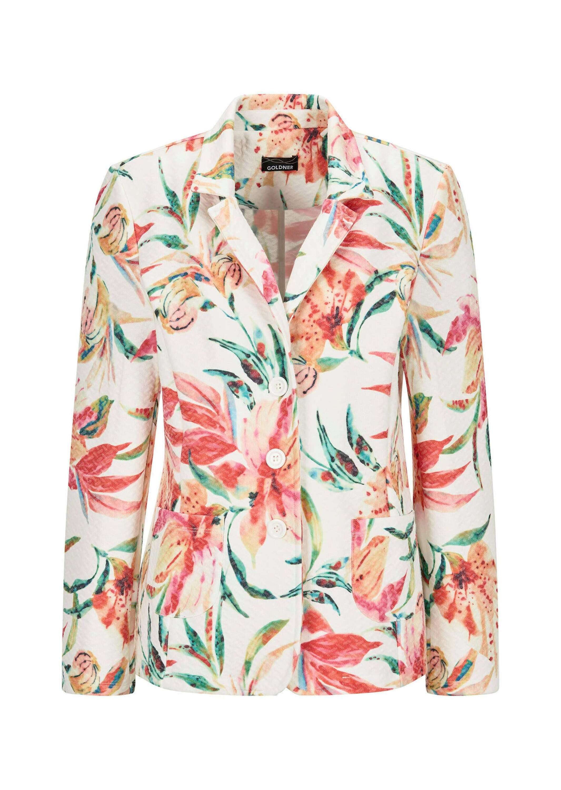 GOLDNER Jerseyblazer Jacquardblazer mit Waffelstruktur Strukturblazer mit Reverskragen, Taschen, Wiener Nähten und Langarm