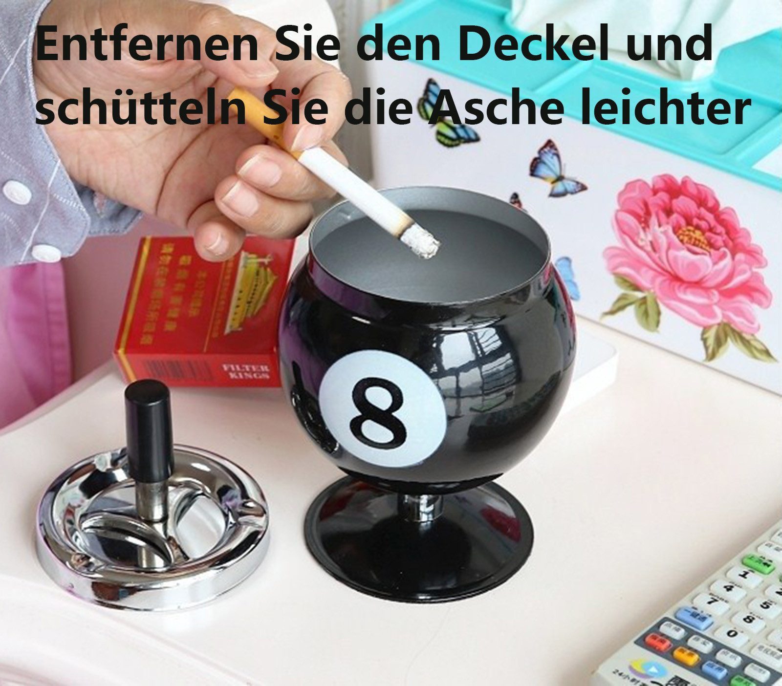 Jumpeak Aschenbecher Billard-Aschenbecher aus Metall, abgedeckter Aschenbecher, kreatives, Großes Fassungsvermögen mit schwenkbarem Deckel,aschenbecher lustig