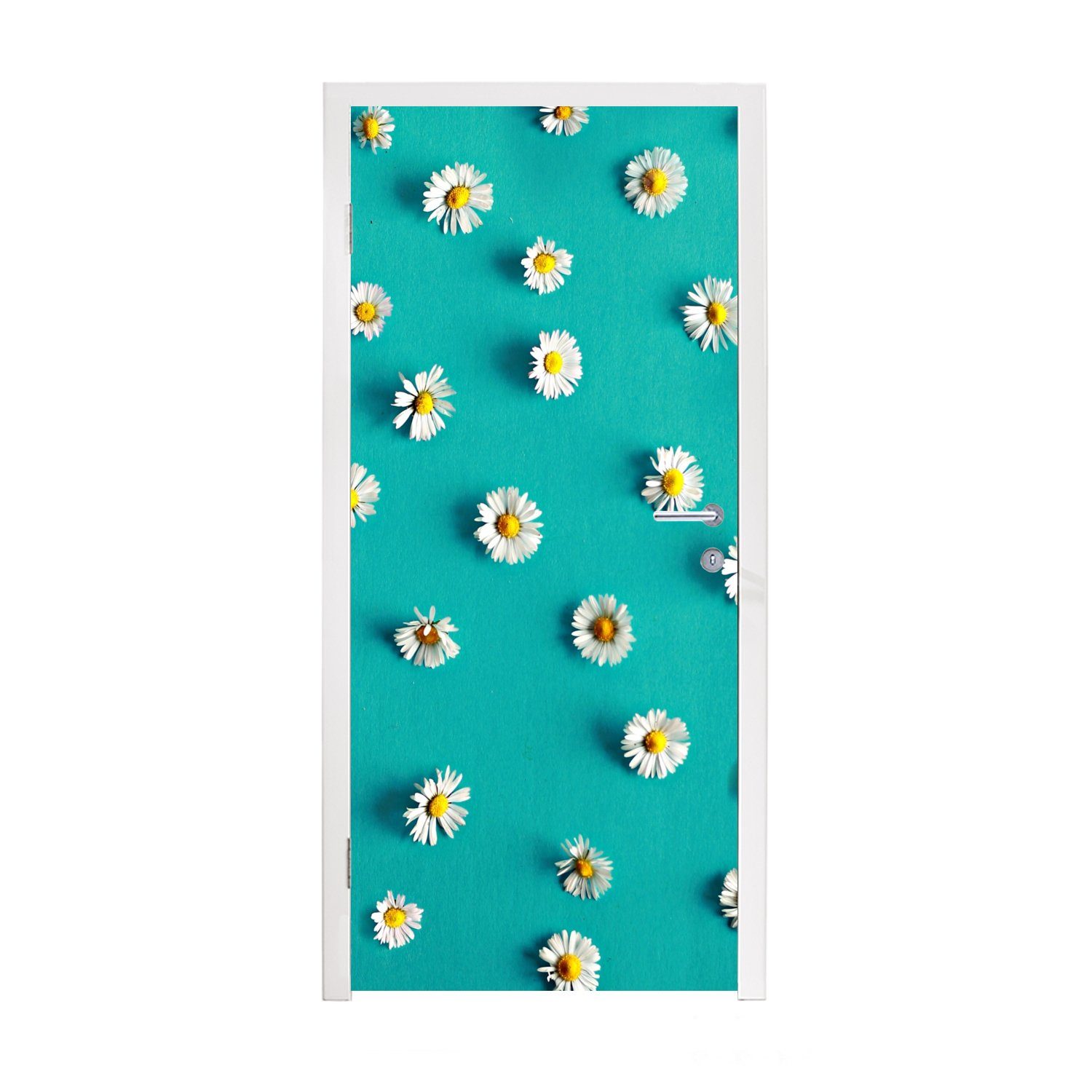 MuchoWow Türtapete Gänseblümchen auf Blau, Matt, bedruckt, (1 St), Fototapete für Tür, Türaufkleber, 75x205 cm | Türtapeten