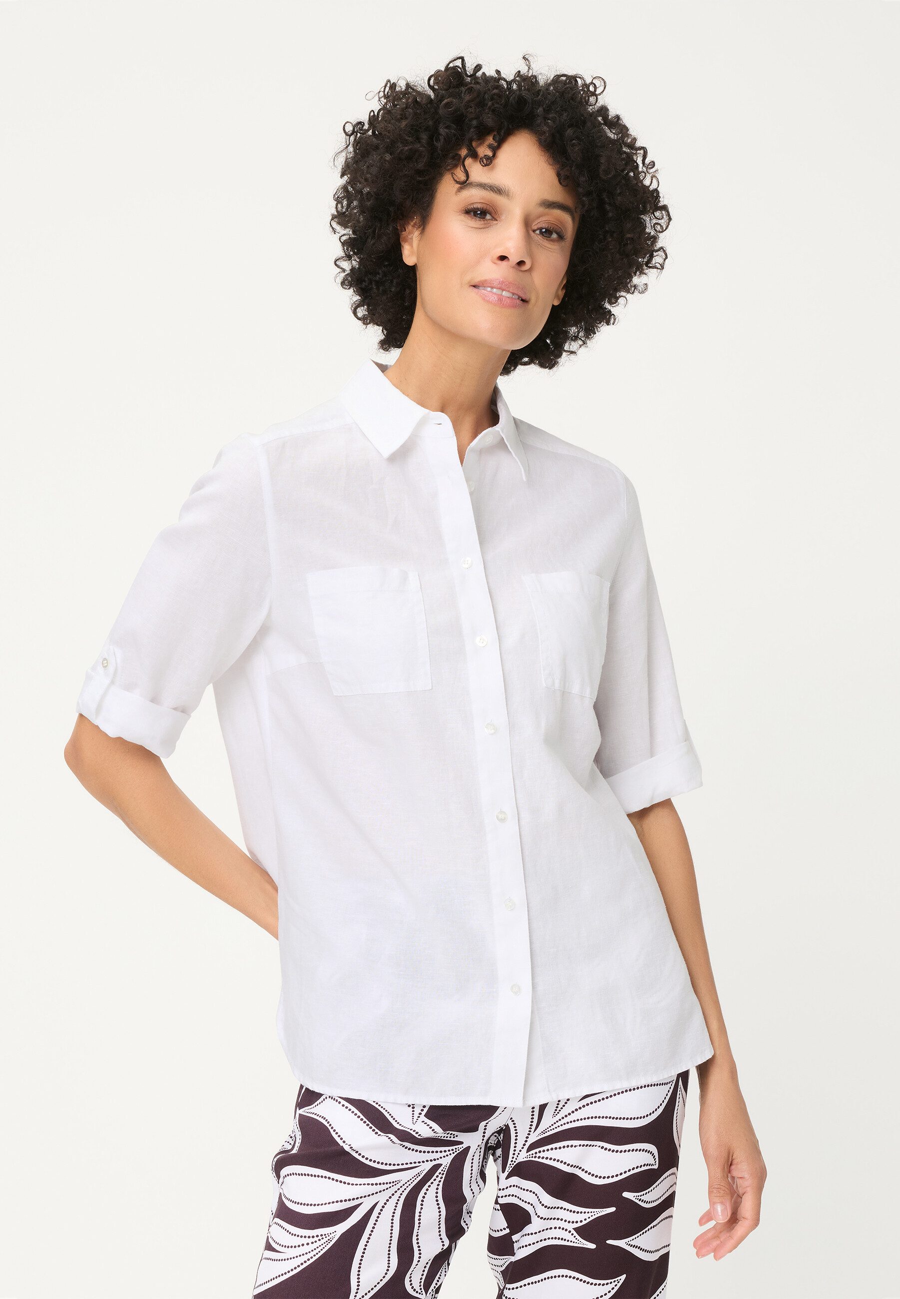 Olsen Hemdbluse Bluse mit Turn-up-Ärmeln