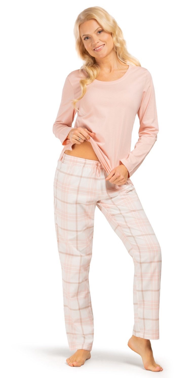 Consult-Tex Pyjama Damen Langarm Flanell Pyjama - Schlafanzug - Hausanzug 3er Set DW145 (Spar-Set, 3teilig, 2 Oberteile, 1 Hose) Mit Brusttasche