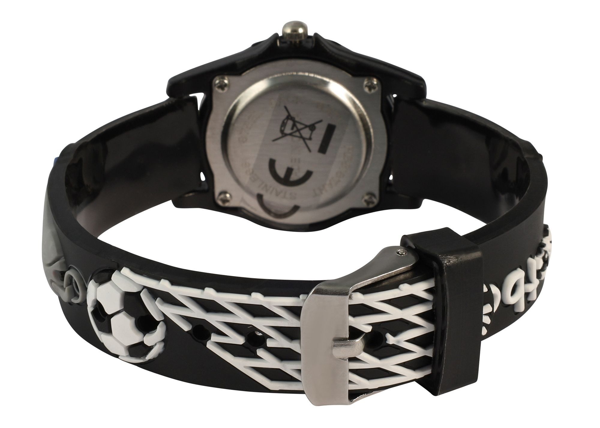 Qbos Quarzuhr mit Silikonband, Motiv Fußball, Ø 28 mm