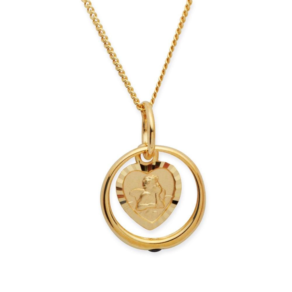 Unique Kettenanhänger Taufring 333er Gelbgold mit blauem Saphir und Schutzengel KTR0027