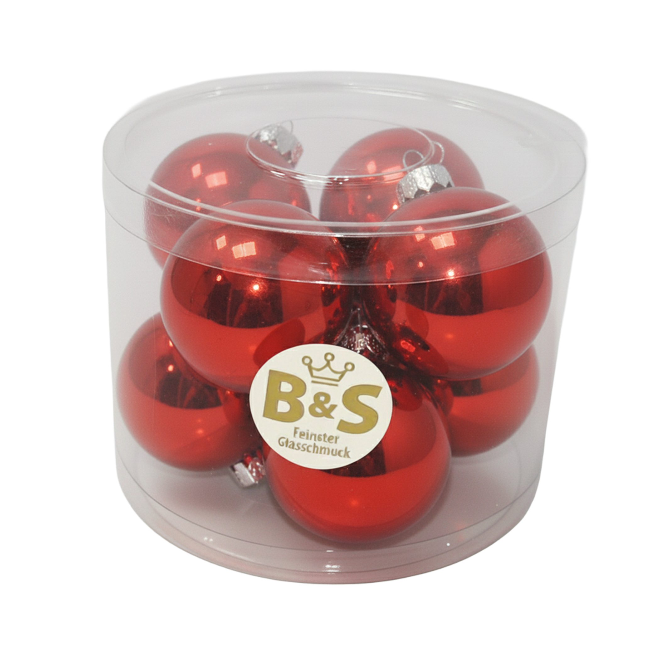 B&S Weihnachtsbaumkugel Baumschmuck Rot glanz 8 Stück Ø 6 cm Glas