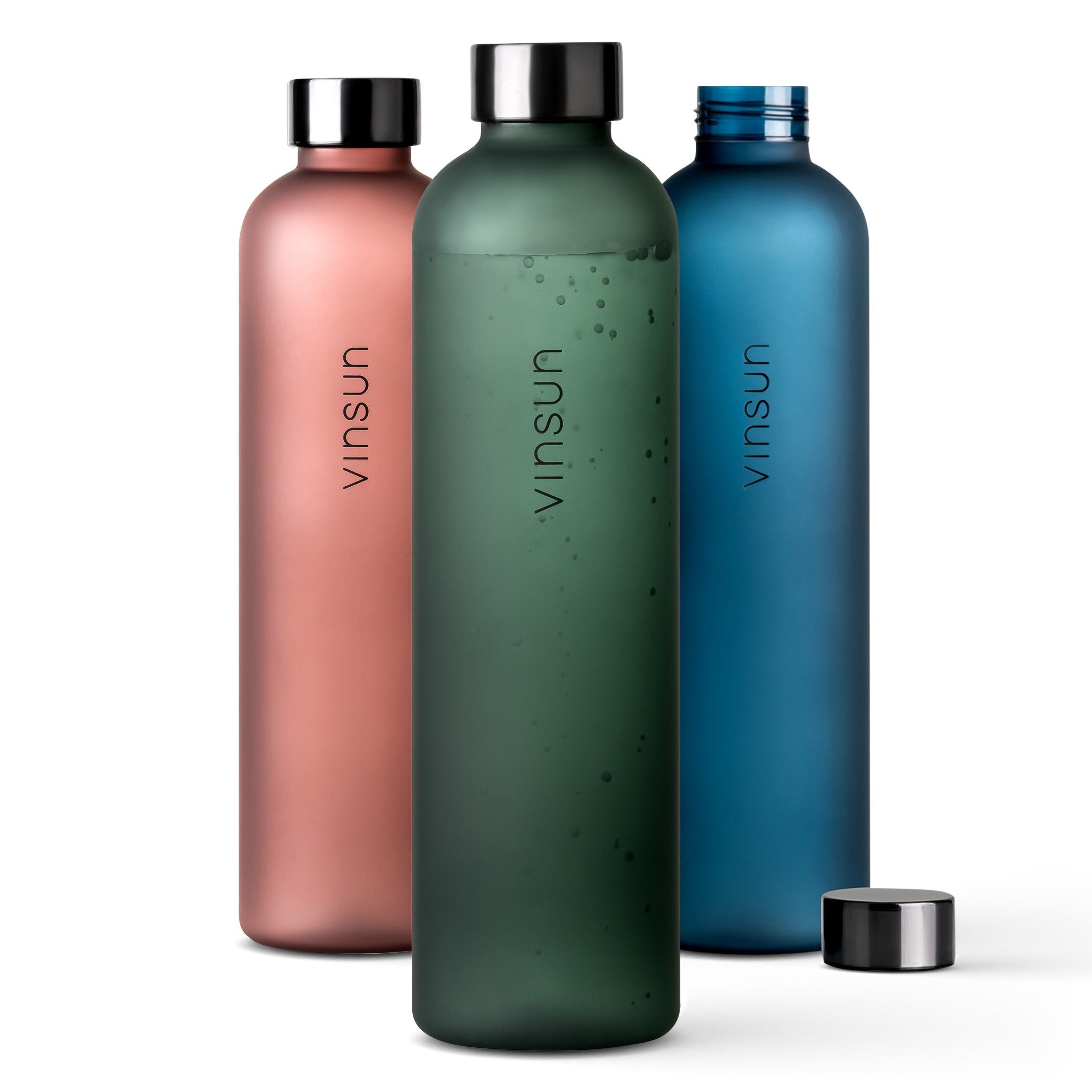Kohlensäure Wasserflasche, geeignet, und Dunkelgrün bruchsicher, 1L Trinkflasche - - Vinsun BPA frei, Geschmacksneutral, auslaufsicher Geruchs- auslaufsicher Trinkflasche