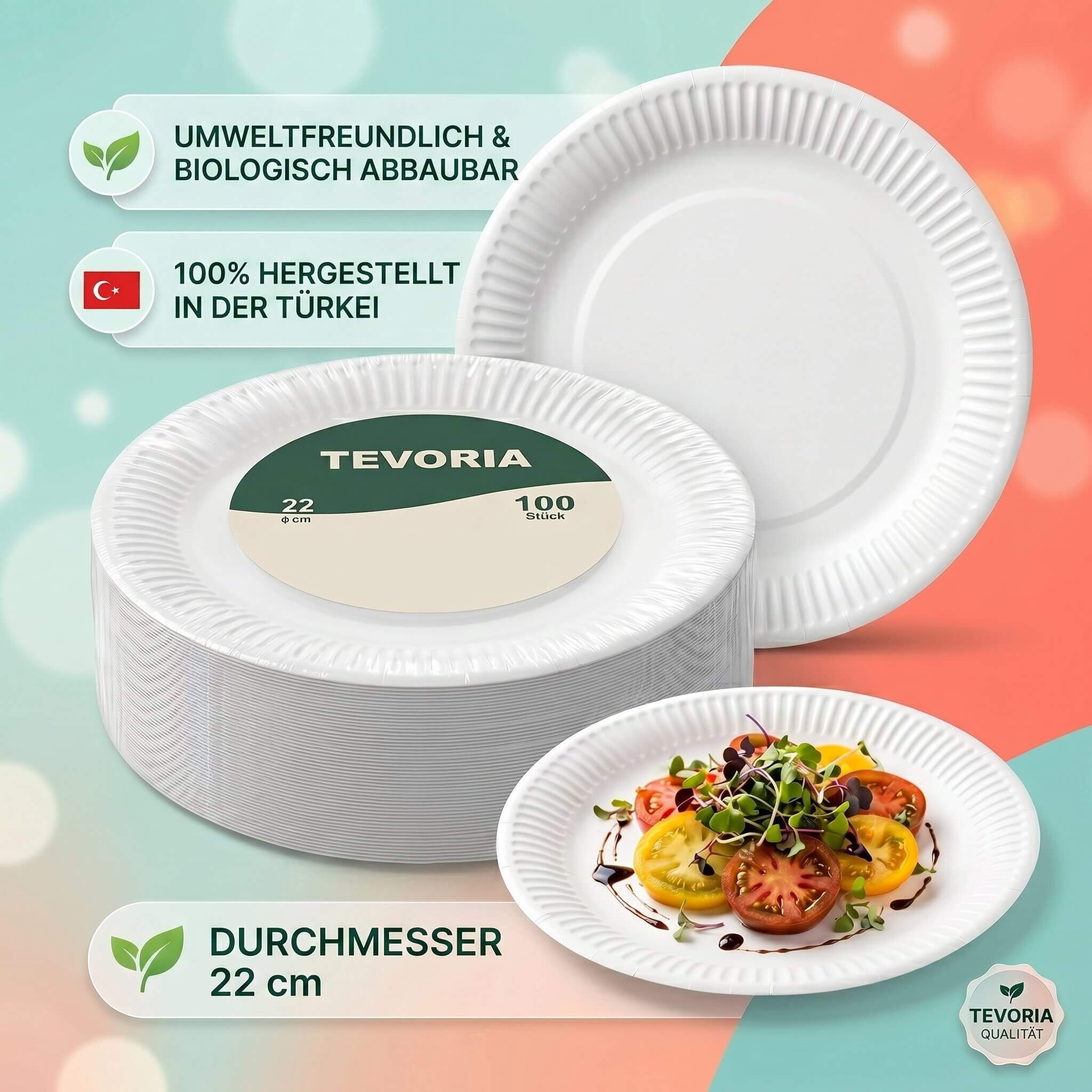 Pappteller Weiß 100 Stück Partyteller Aus Pappe – 100 Stück – Weiß – Einweg- Teller – Ideal Für Große Feiern, Buffets & Picknicks – Stabil Und Praktisch – Perfekt Für Geburtstage, Hochzeiten & Grillfeste