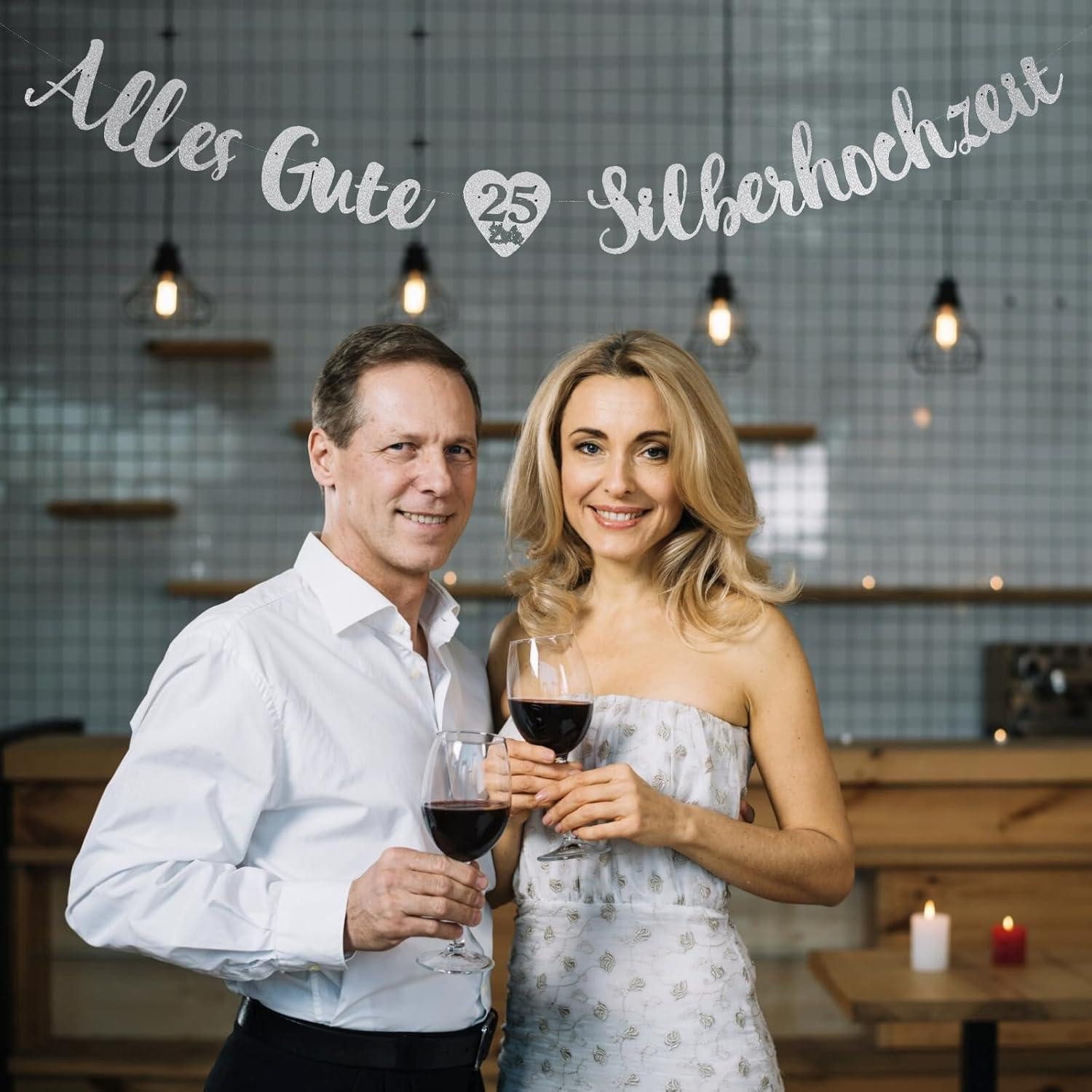 LuxusKollektion Hängedekoration Silberhochzeit Deko Banner Glitzer Papier Hänge Dekoration