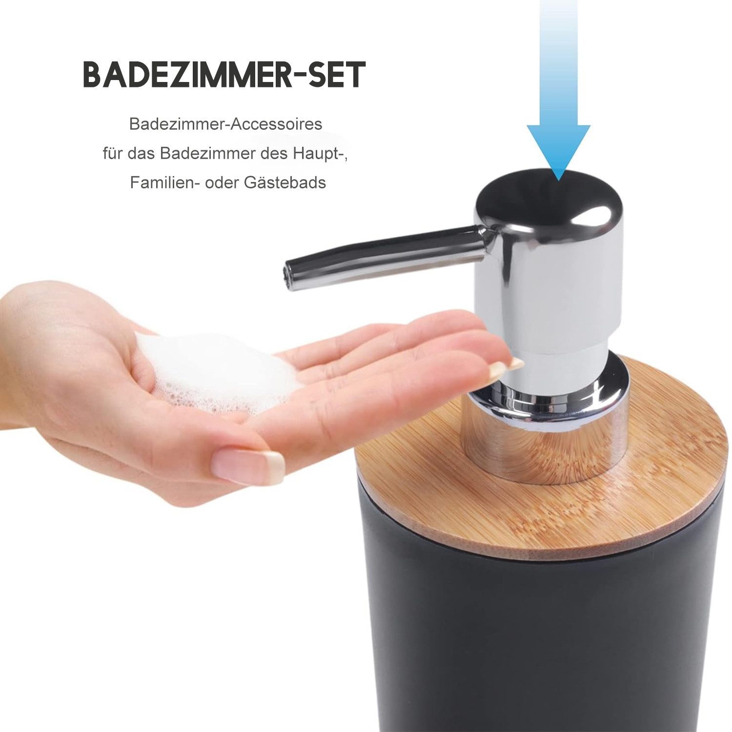 Refined Living Badaccessoire-Set 6St Badset Badezimmer zubehör Badaccessoires set seifenspender, Zahnbürstenhalter Mülleimer Spülbecher Seifenschale WC Bürste, 6 tlg., Badezimmer Utensilien Schwarz Matt Deko Modern für Zuhause Wohnung