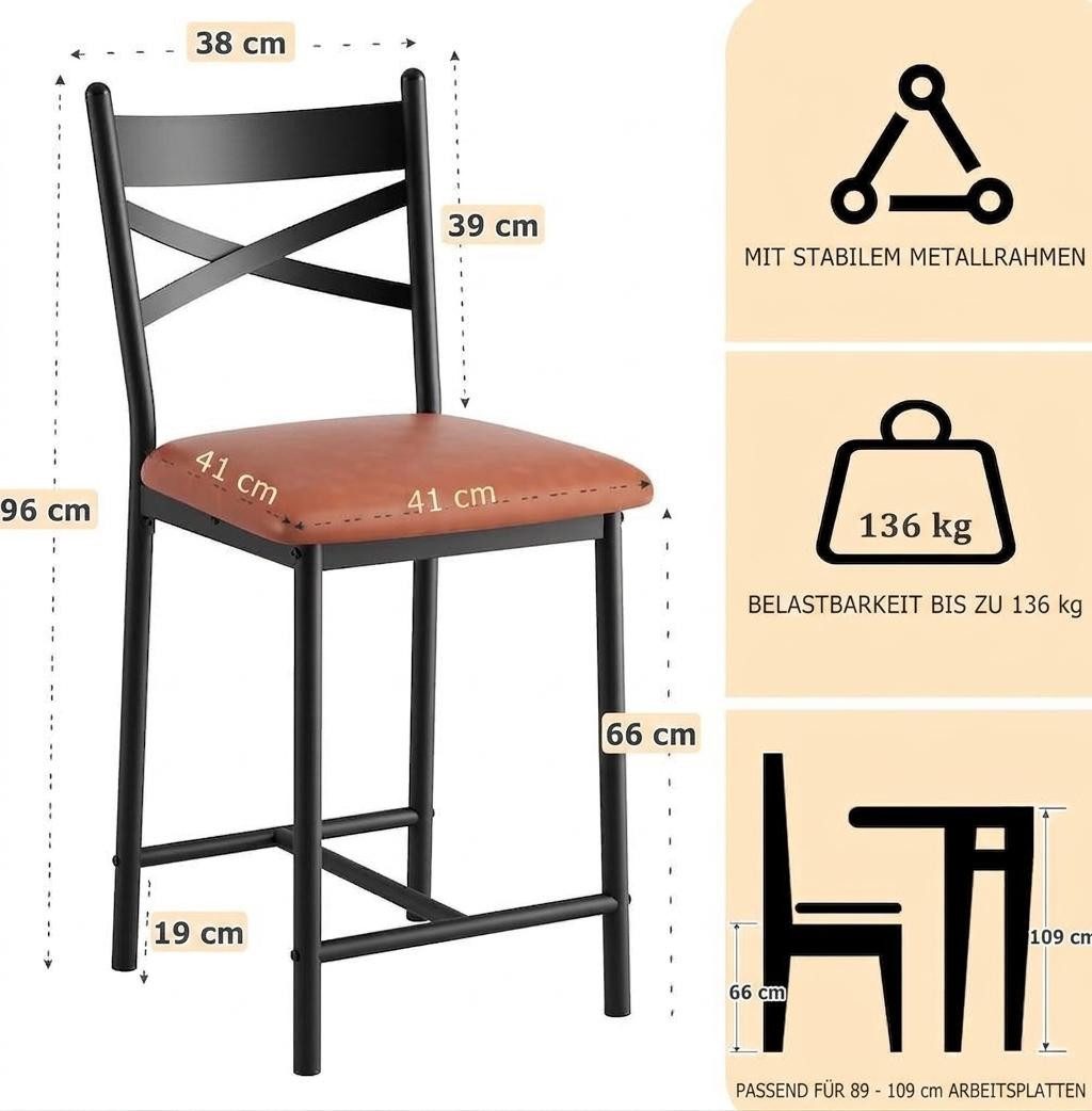 GarveeMore Barhocker Barstuhl 2er Set Bistrostuhl Küchenhocker – Bild 2 von 5