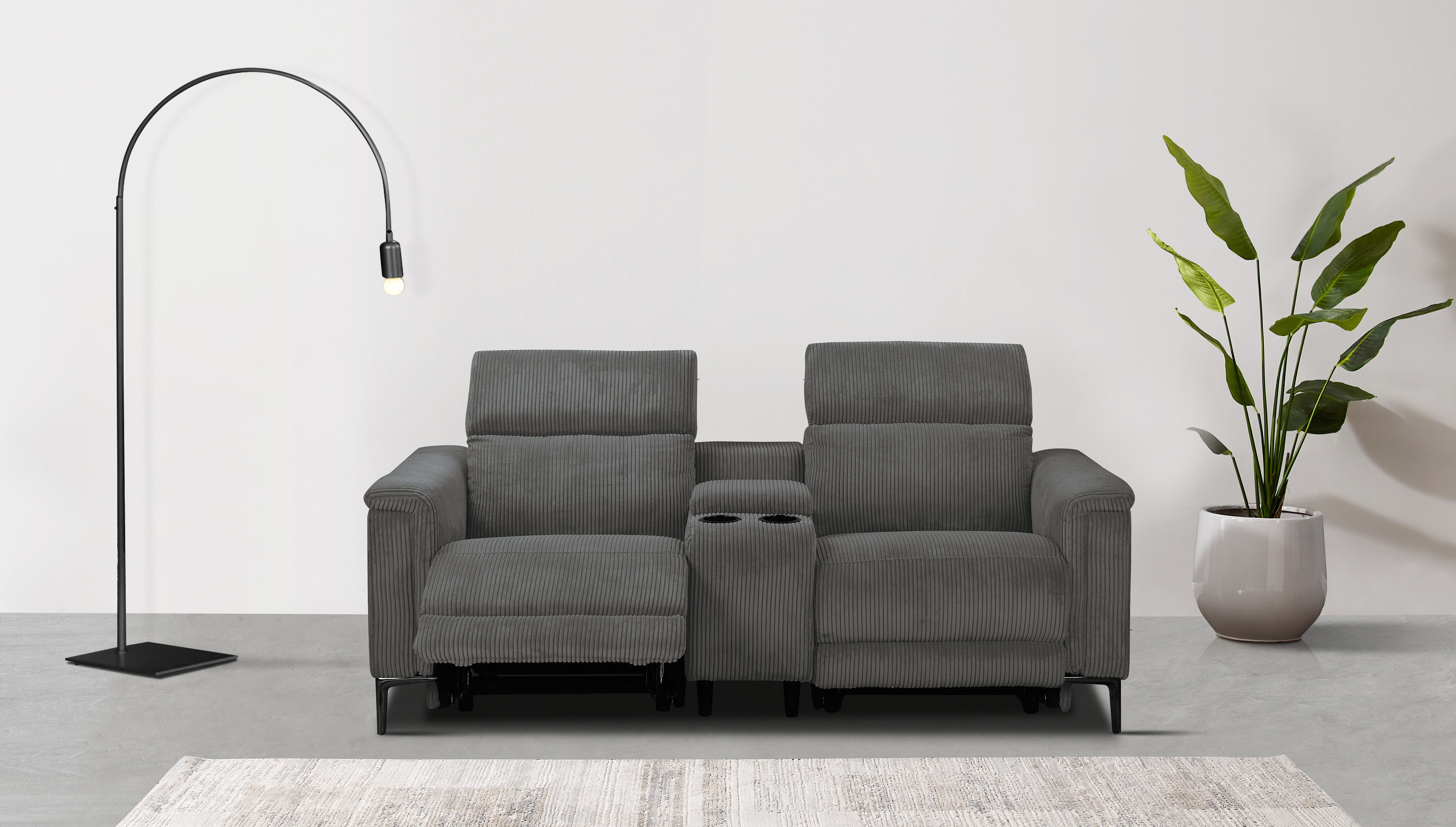 OTTO home 2-Sitzer LUND Cord, Relaxfunktion, TV-Sessel, manuell/elektrisch (USB-A), Kopfteilverstellung, Getränkachhalter, u. Staufach
