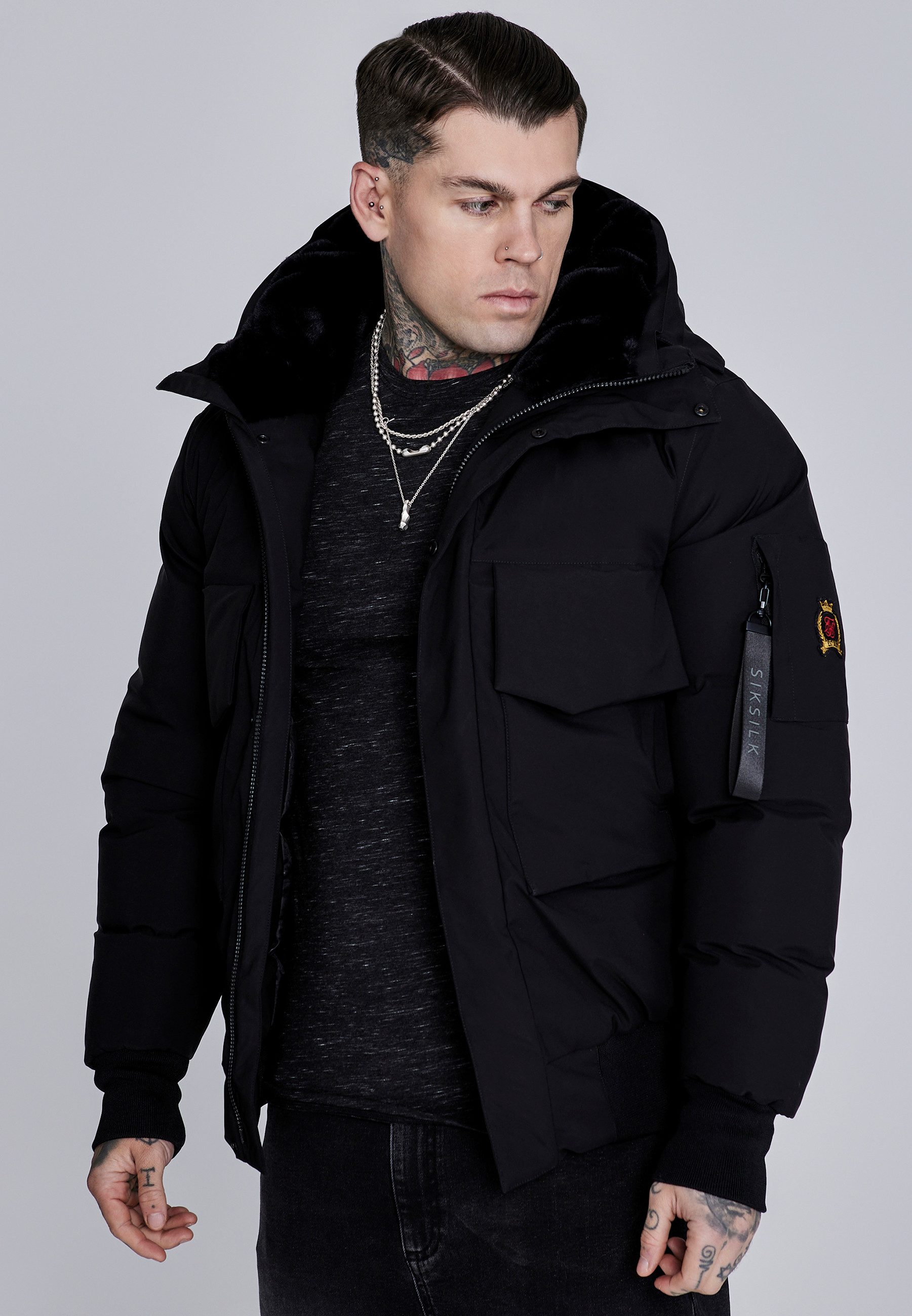 Siksilk Bomberjacke SikSilk Herren Kapuzen Bomberjacke günstig online kaufen