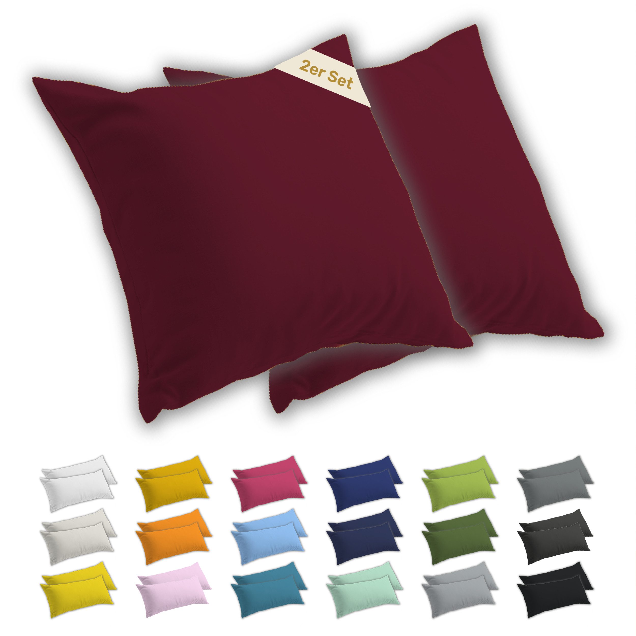 Lavea Kissenbezug 2er Set Kissenhülle Jersey, 100% Baumwolle, Kissenbezüge, (2 Stück), allergikerfreundlich - sicherer YKK-Reißverschluss - waschbar 60°C